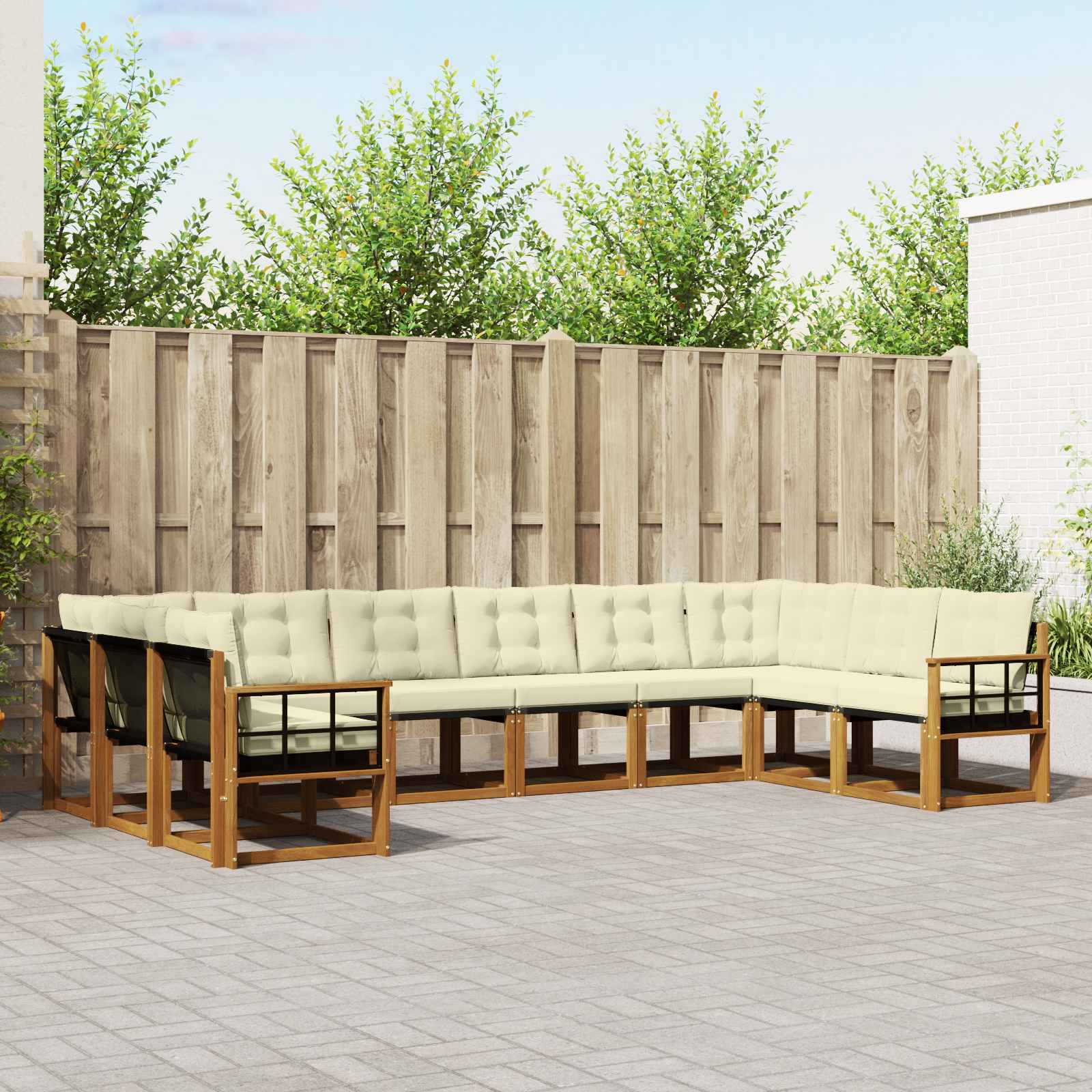 vidaXL Buiten bankenset met kussen 10 pcs Natuurlijk en Crème