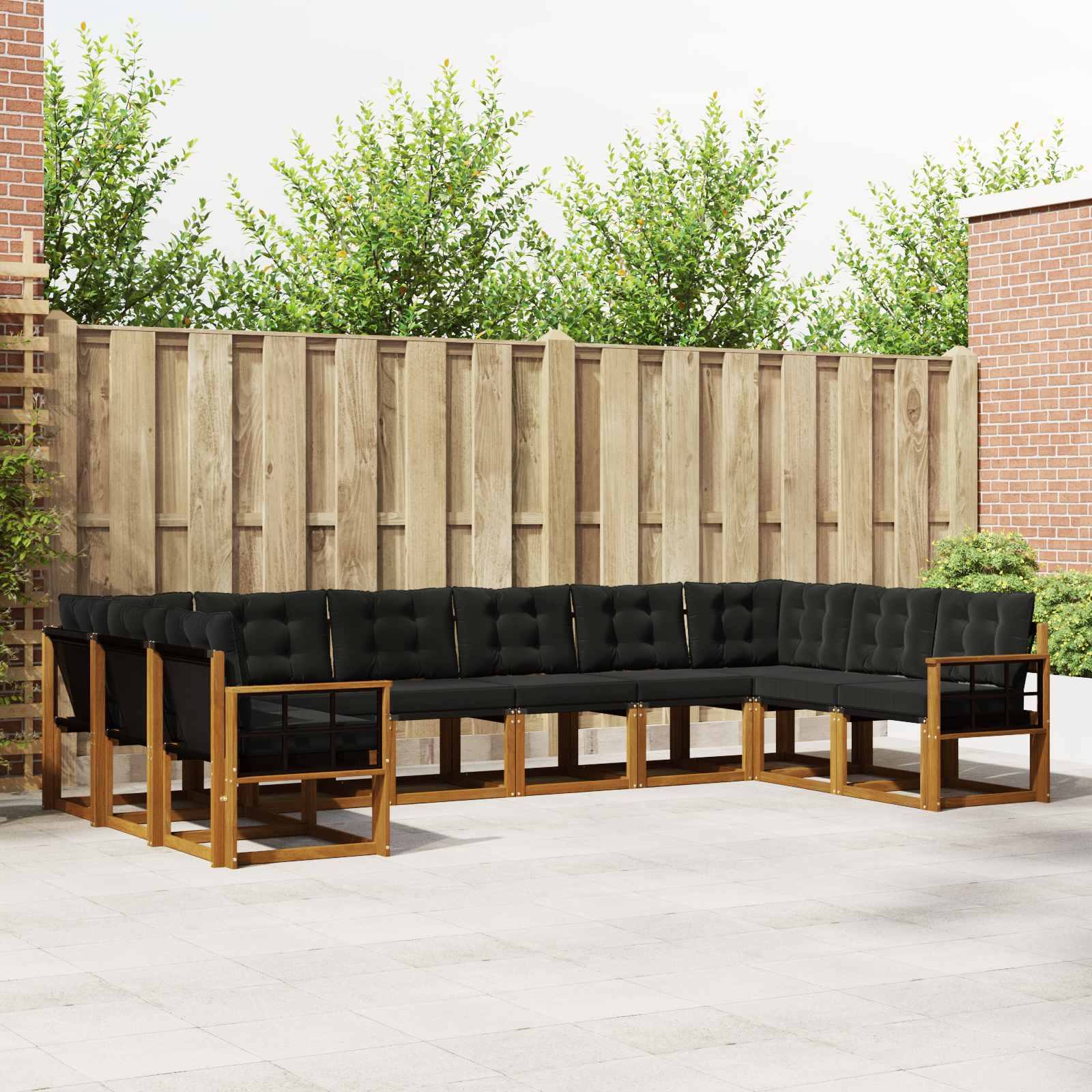 vidaXL Buiten bankenset met kussen 10 pcs Natuurlijk en Crème