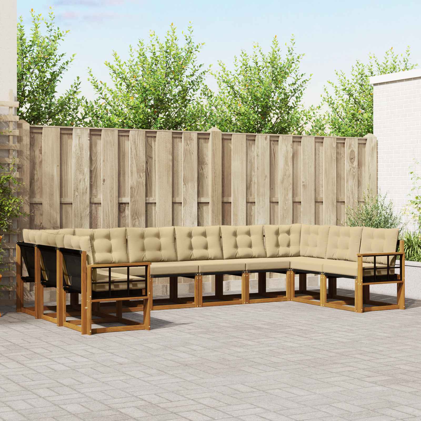 vidaXL Buiten bankenset met kussen 10 pcs Natuurlijk en Crème