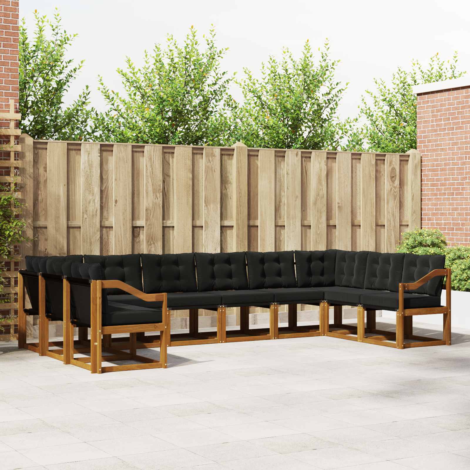 vidaXL Buiten bankenset met kussen 10 pcs Natuurlijk en Crème
