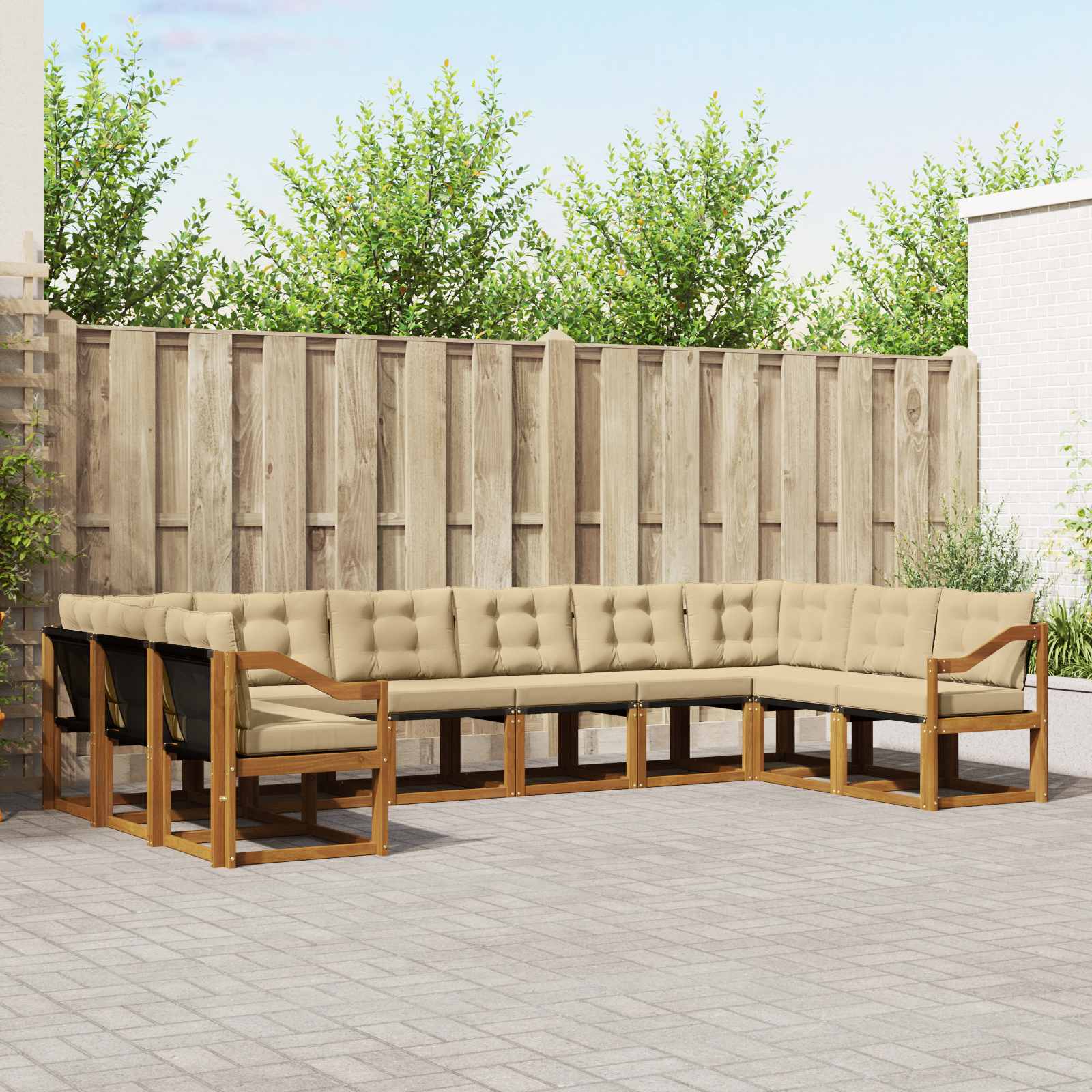 vidaXL Buiten bankenset met kussen 10 pcs Natuurlijk en Crème