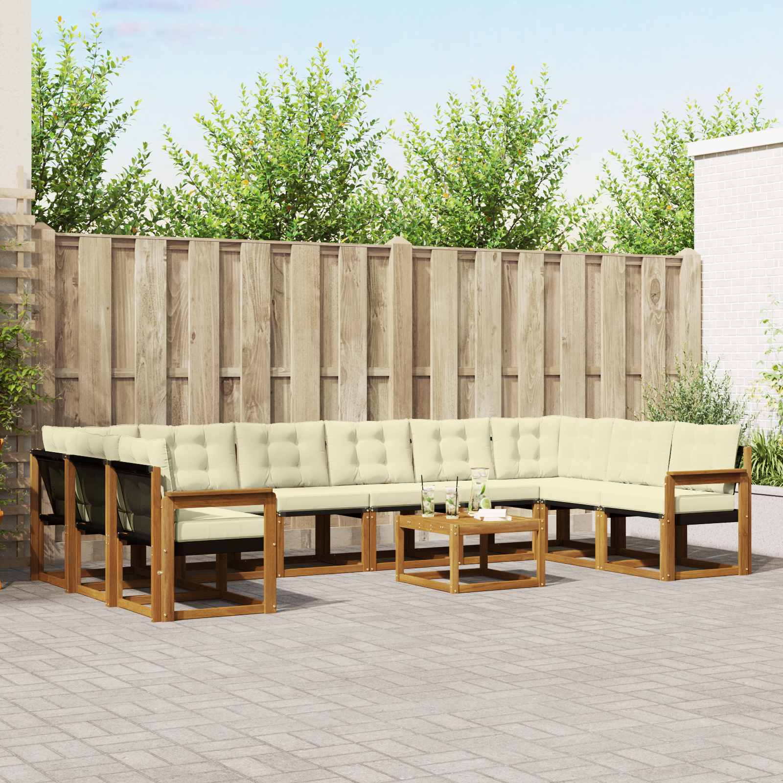 vidaXL Buiten bankenset met kussen 11 pcs Natuurlijk en Crème