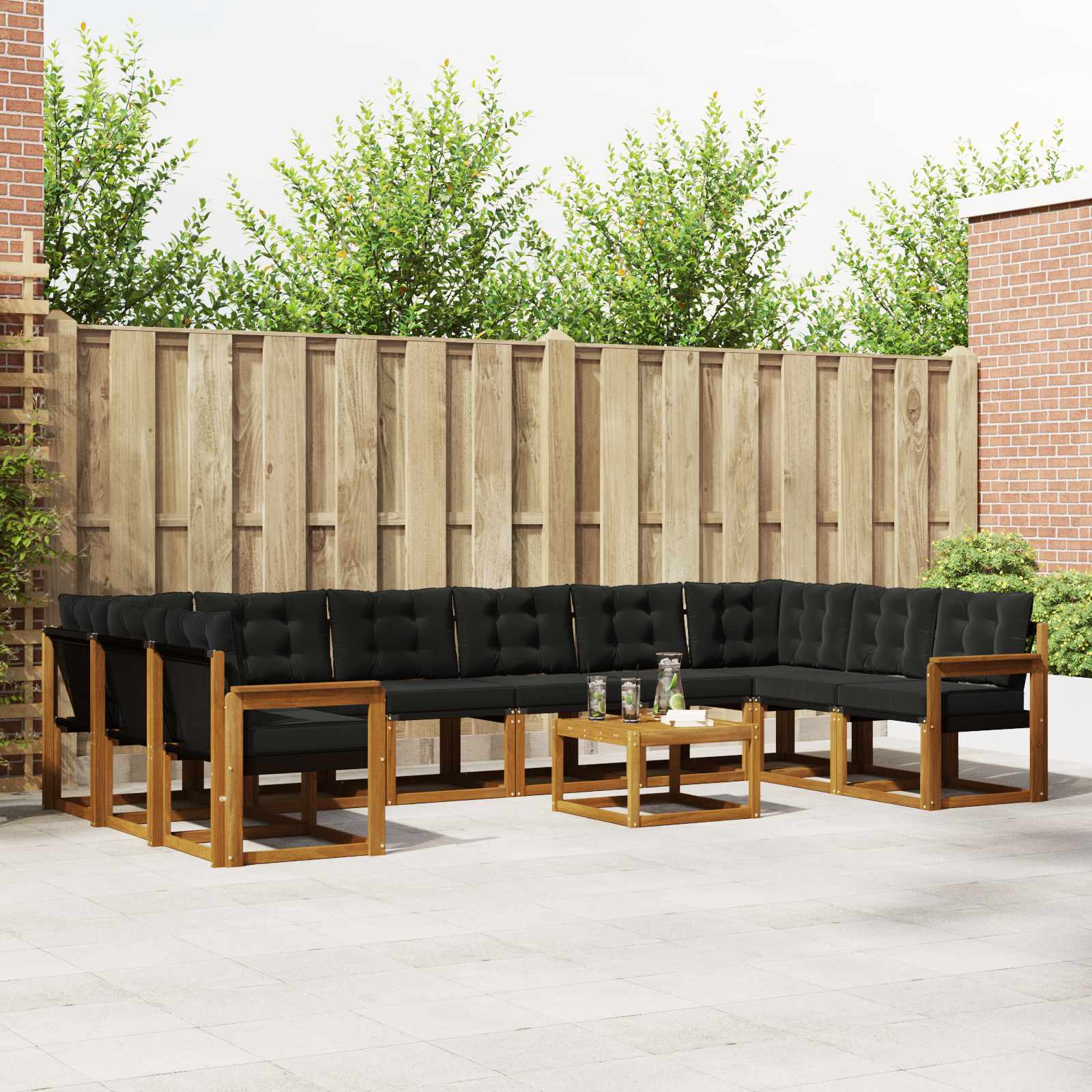 vidaXL Buiten bankenset met kussen 11 pcs Natuurlijk en Crème