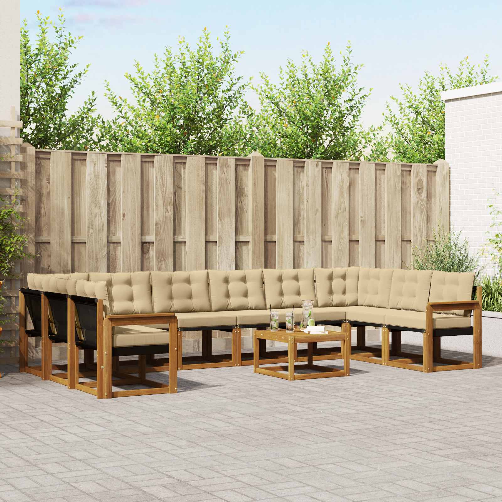vidaXL Buiten bankenset met kussen 11 pcs Natuurlijk en Crème