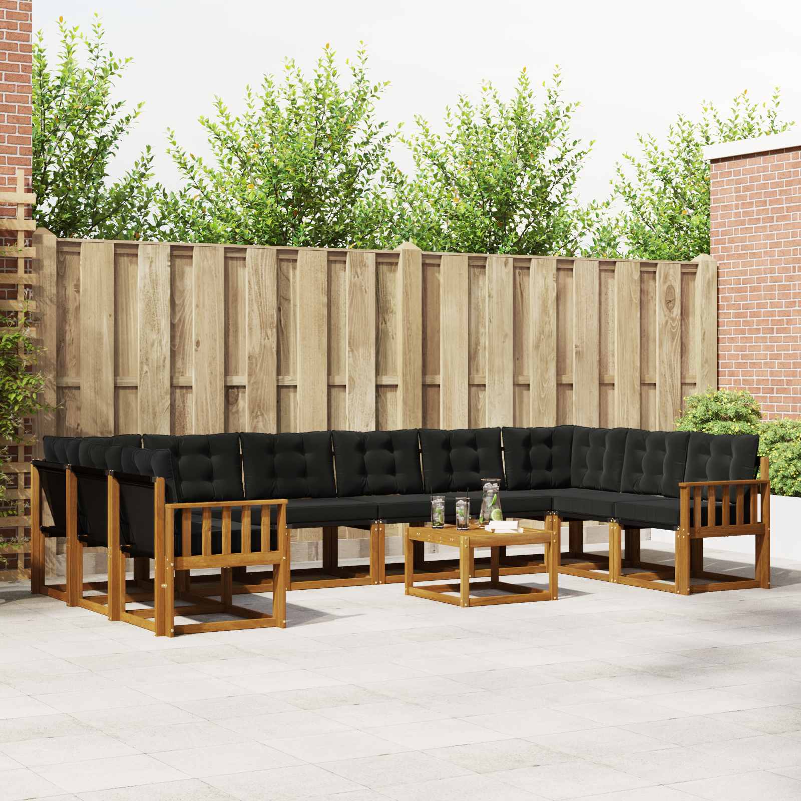 vidaXL Buiten bankenset met kussen 11 pcs Natuurlijk en Crème