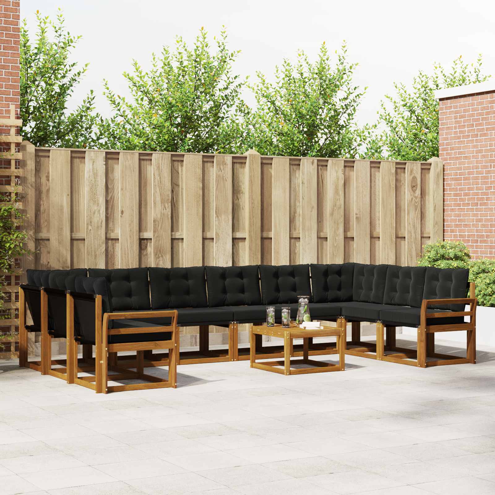 vidaXL Buiten bankenset met kussen 11 pcs Natuurlijk en Crème