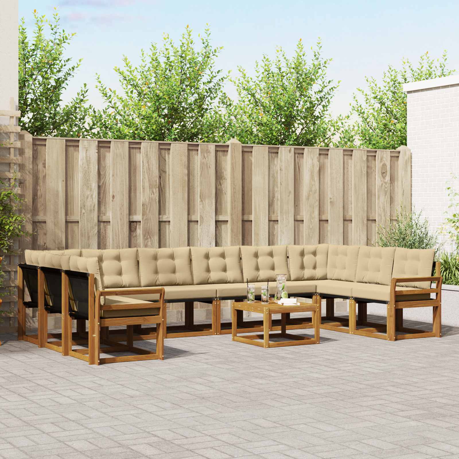 vidaXL Buiten bankenset met kussen 11 pcs Natuurlijk en Crème