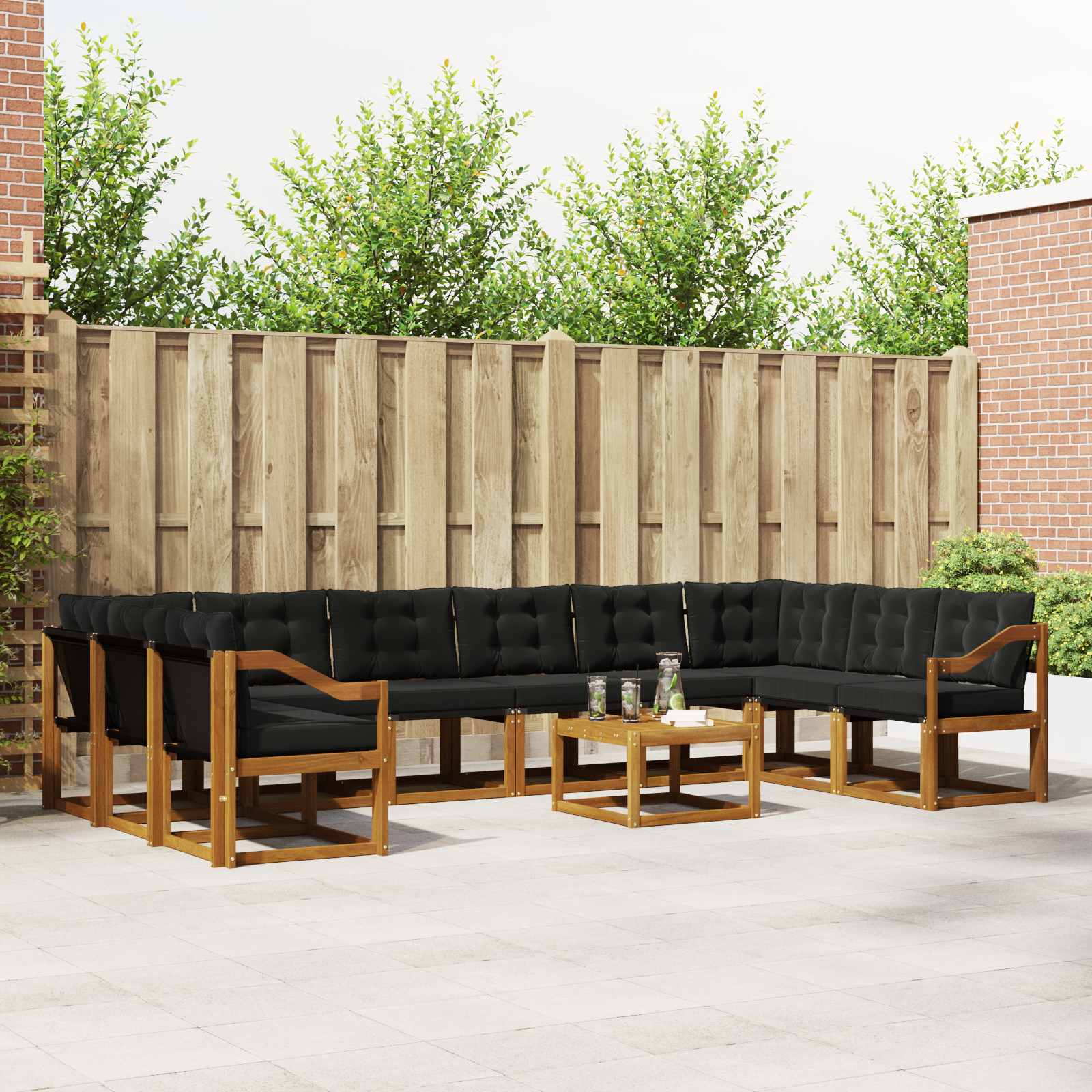 vidaXL Buiten bankenset met kussen 11 pcs Natuurlijk en Crème