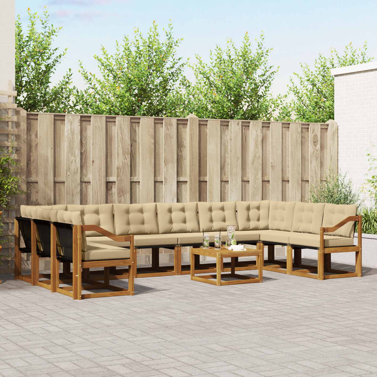 vidaXL Buiten bankenset met kussen 11 pcs Natuurlijk en Crème