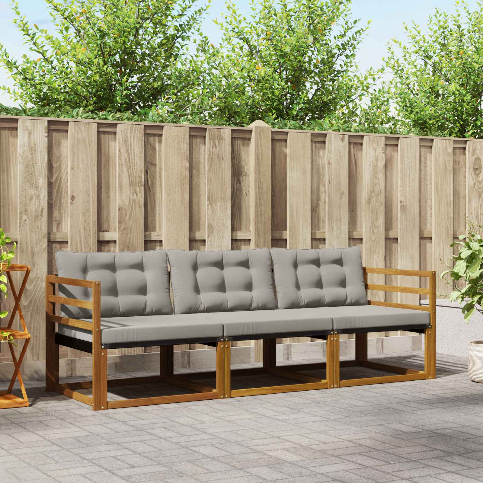vidaXL Buiten bankenset met kussen 3 pcs Natuurlijk en Crème