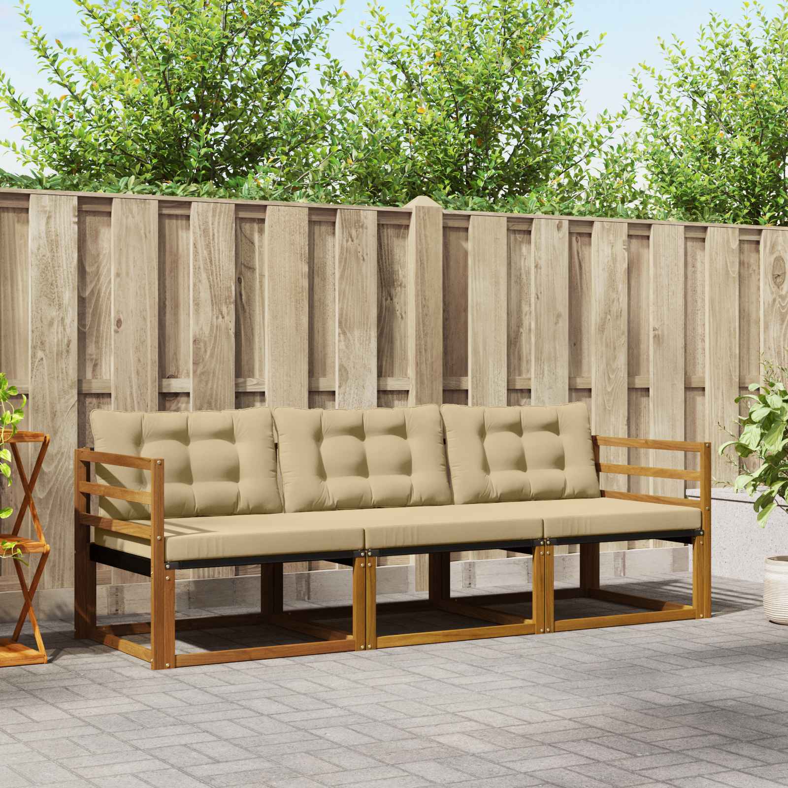 vidaXL Buiten bankenset met kussen 3 pcs Natuurlijk en Crème