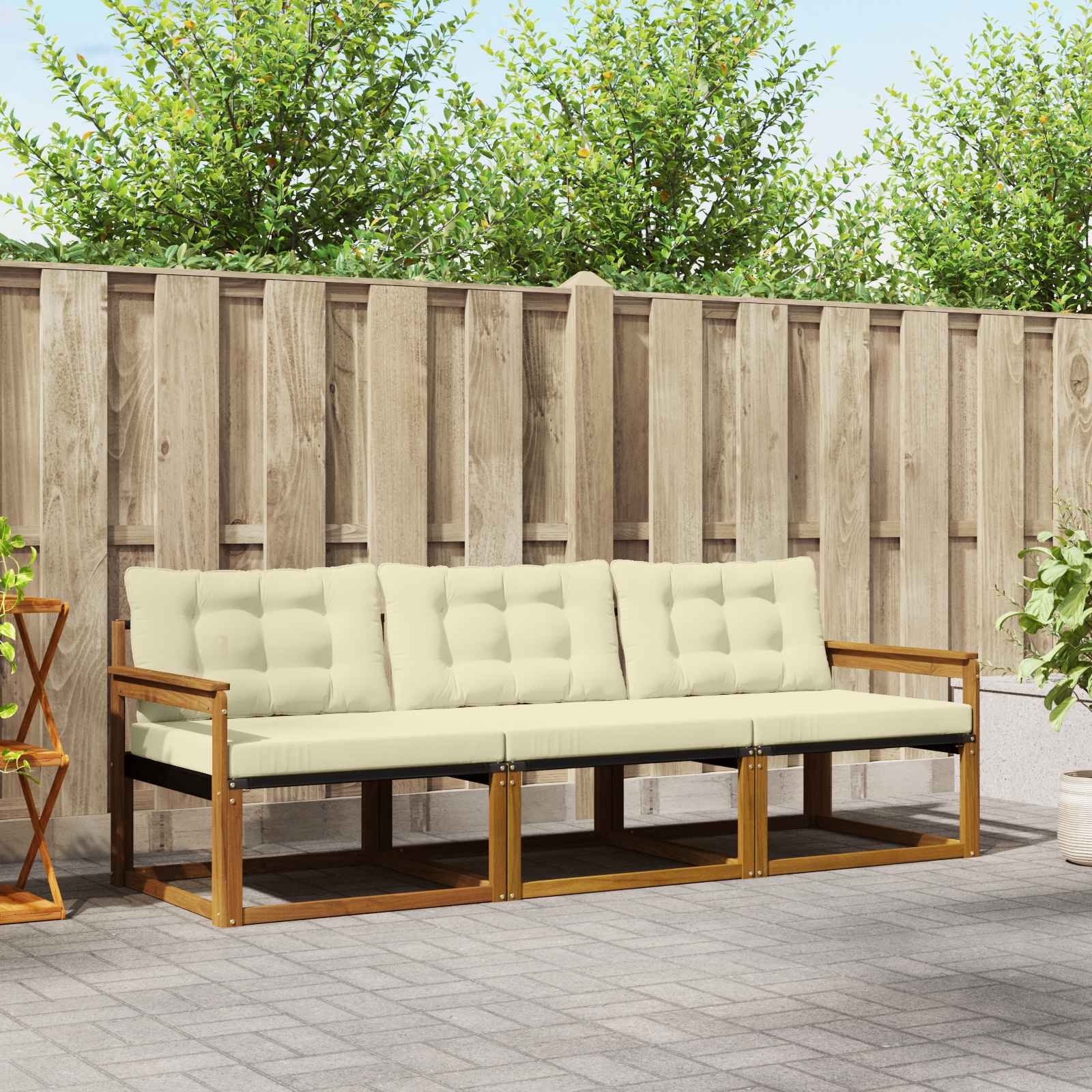 vidaXL Buiten bankenset met kussen 3 pcs Natuurlijk en Crème