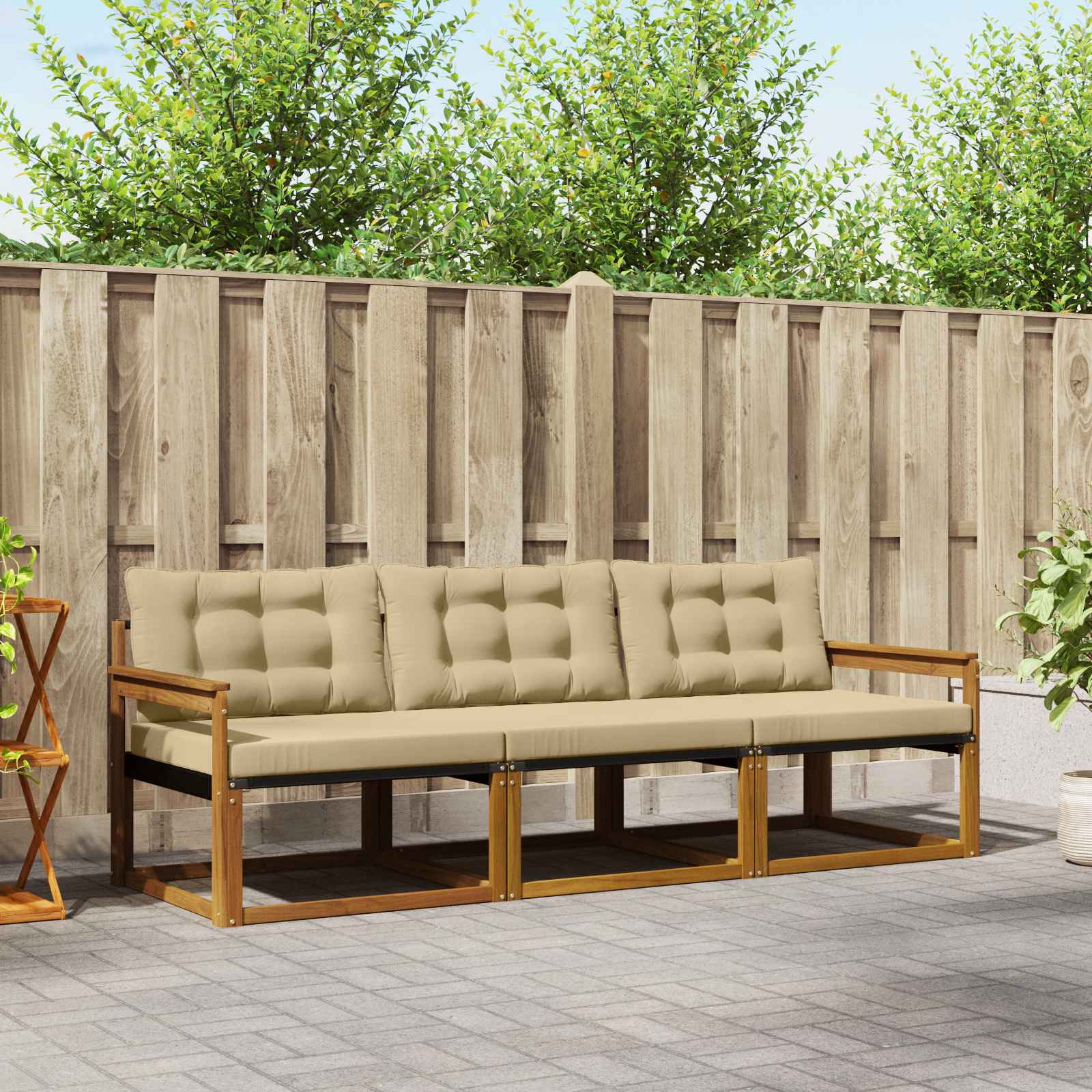 vidaXL Buiten bankenset met kussen 3 pcs Natuurlijk en Crème