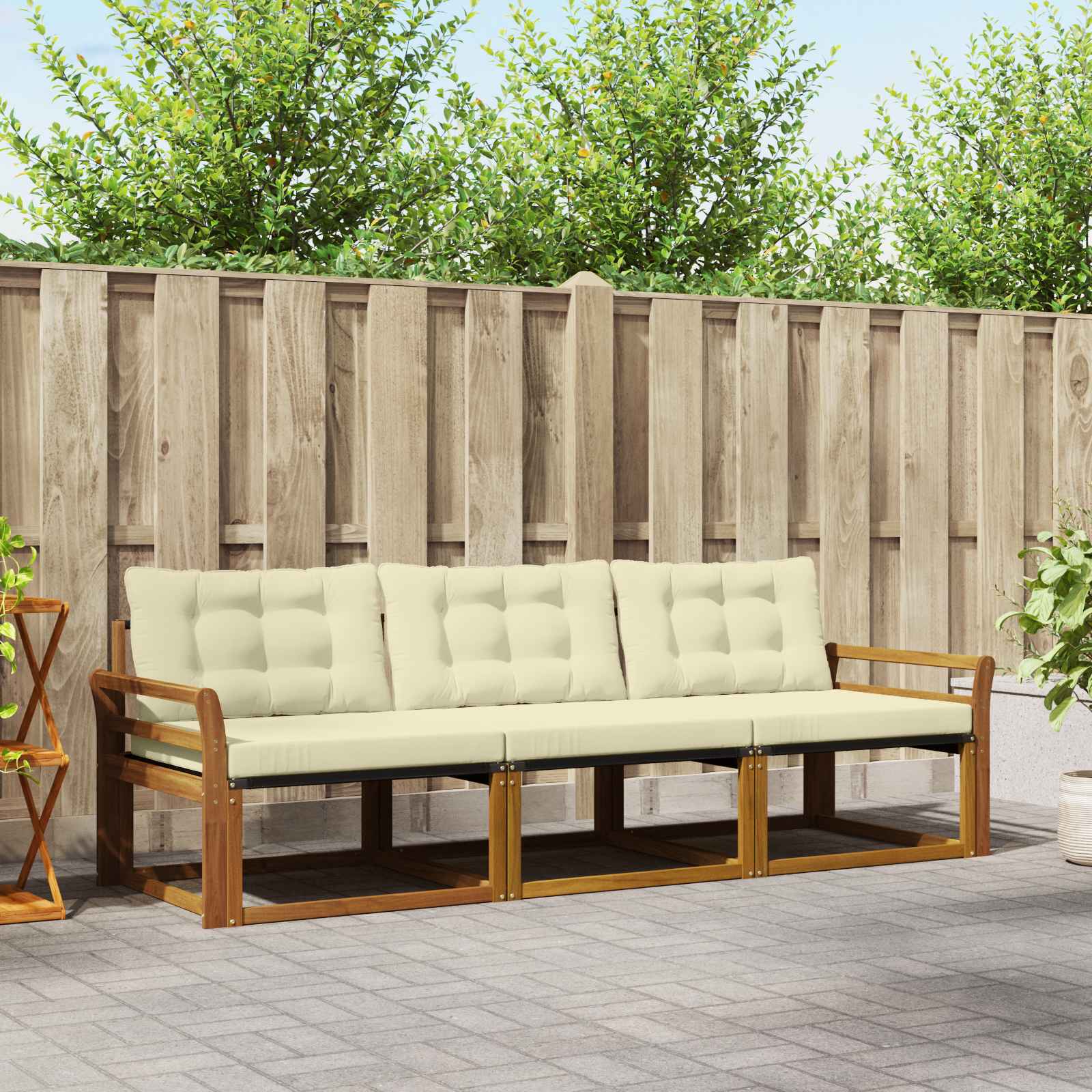 vidaXL Buiten bankenset met kussen 3 pcs Natuurlijk en Crème