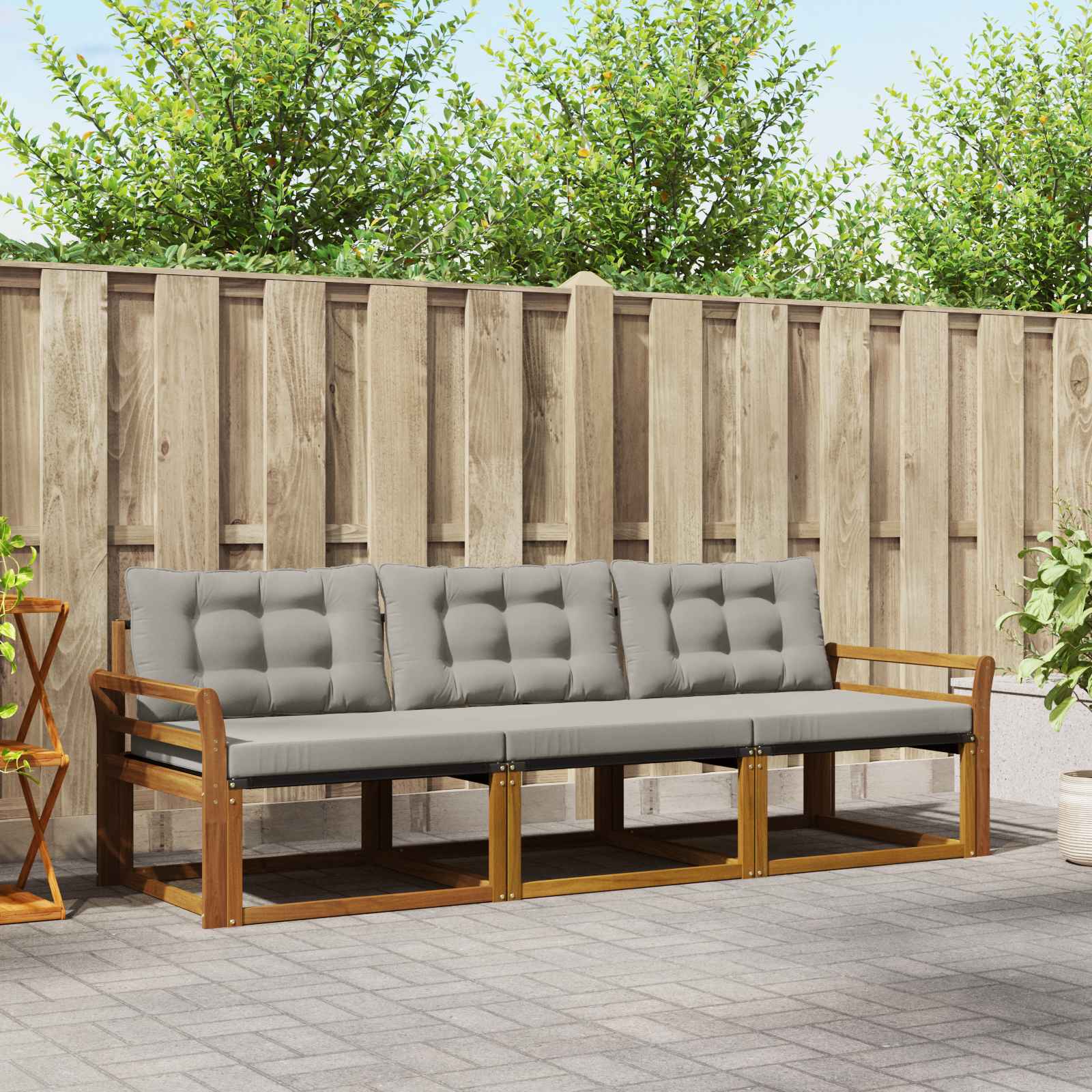 vidaXL Buiten bankenset met kussen 3 pcs Natuurlijk en Crème