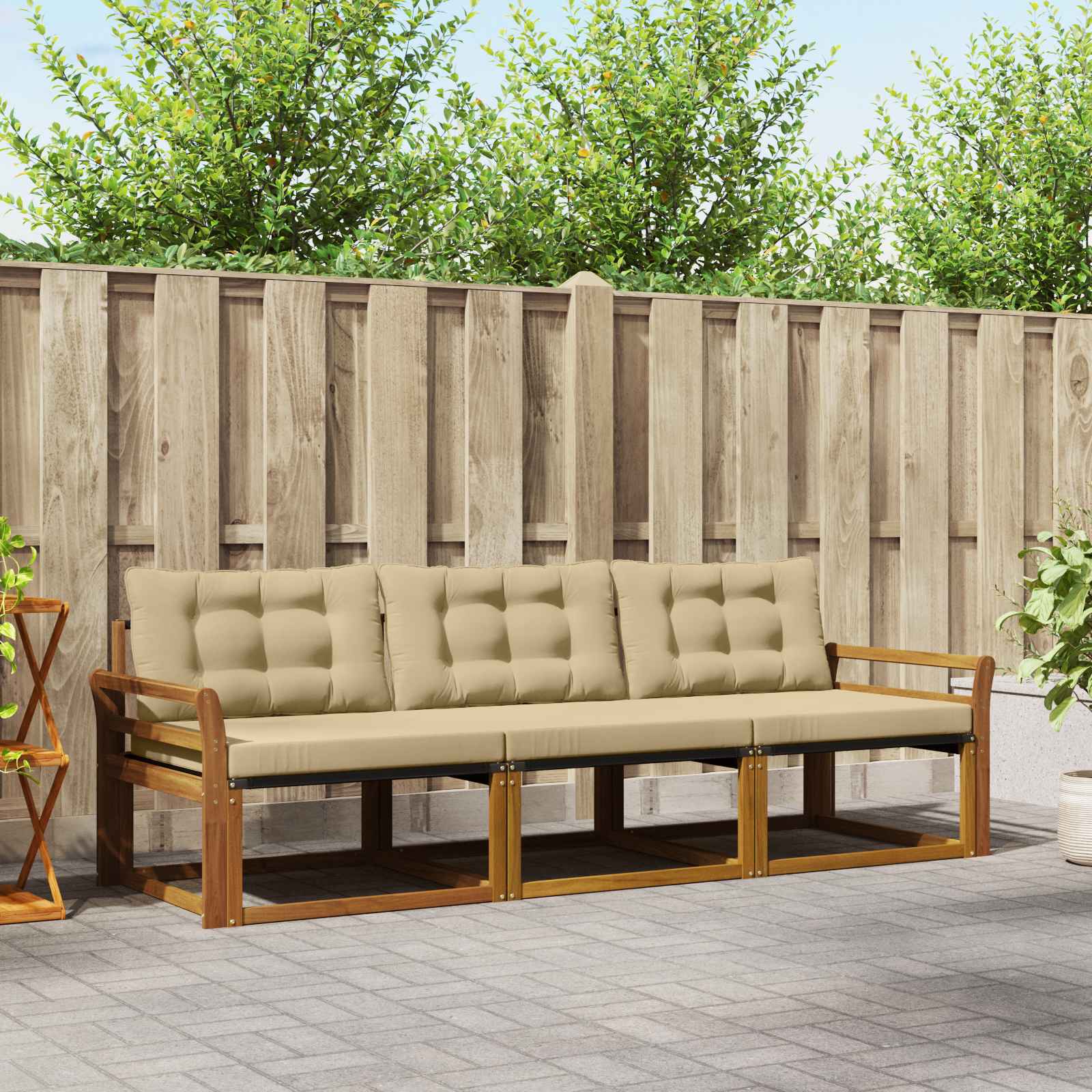 vidaXL Buiten bankenset met kussen 3 pcs Natuurlijk en Crème