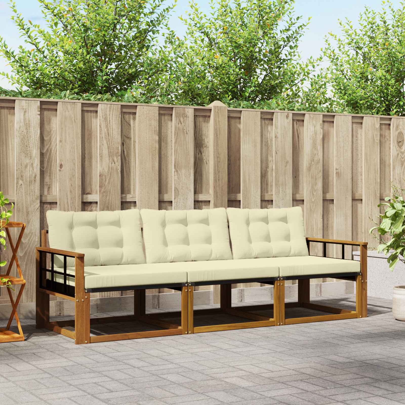 vidaXL Buiten bankenset met kussen 3 pcs Natuurlijk en Crème