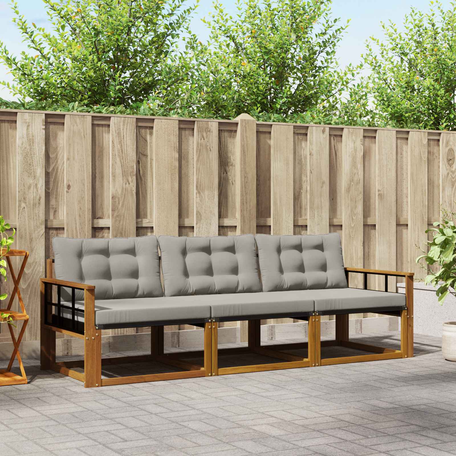vidaXL Buiten bankenset met kussen 3 pcs Natuurlijk en Crème