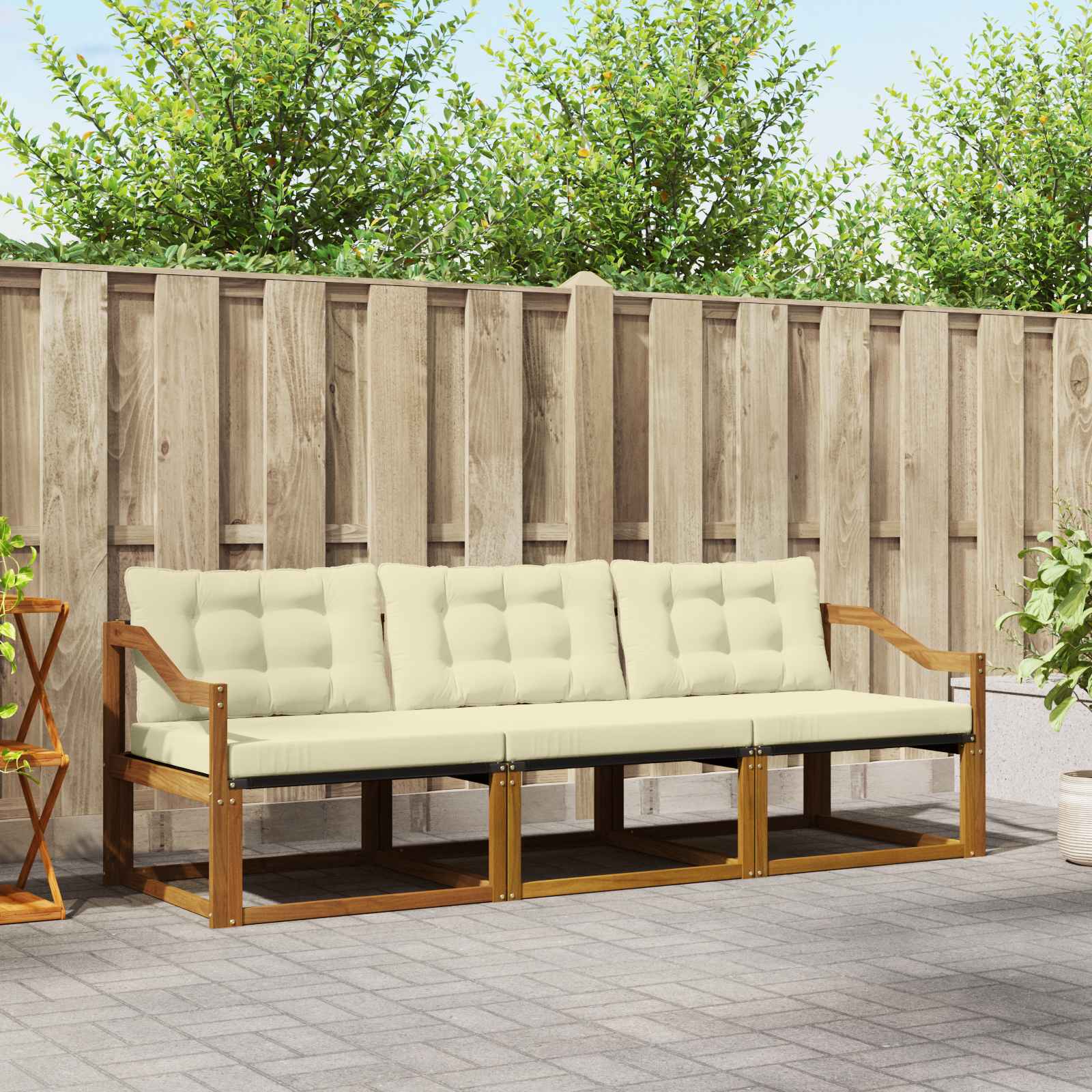 vidaXL Buiten bankenset met kussen 3 pcs Natuurlijk en Crème