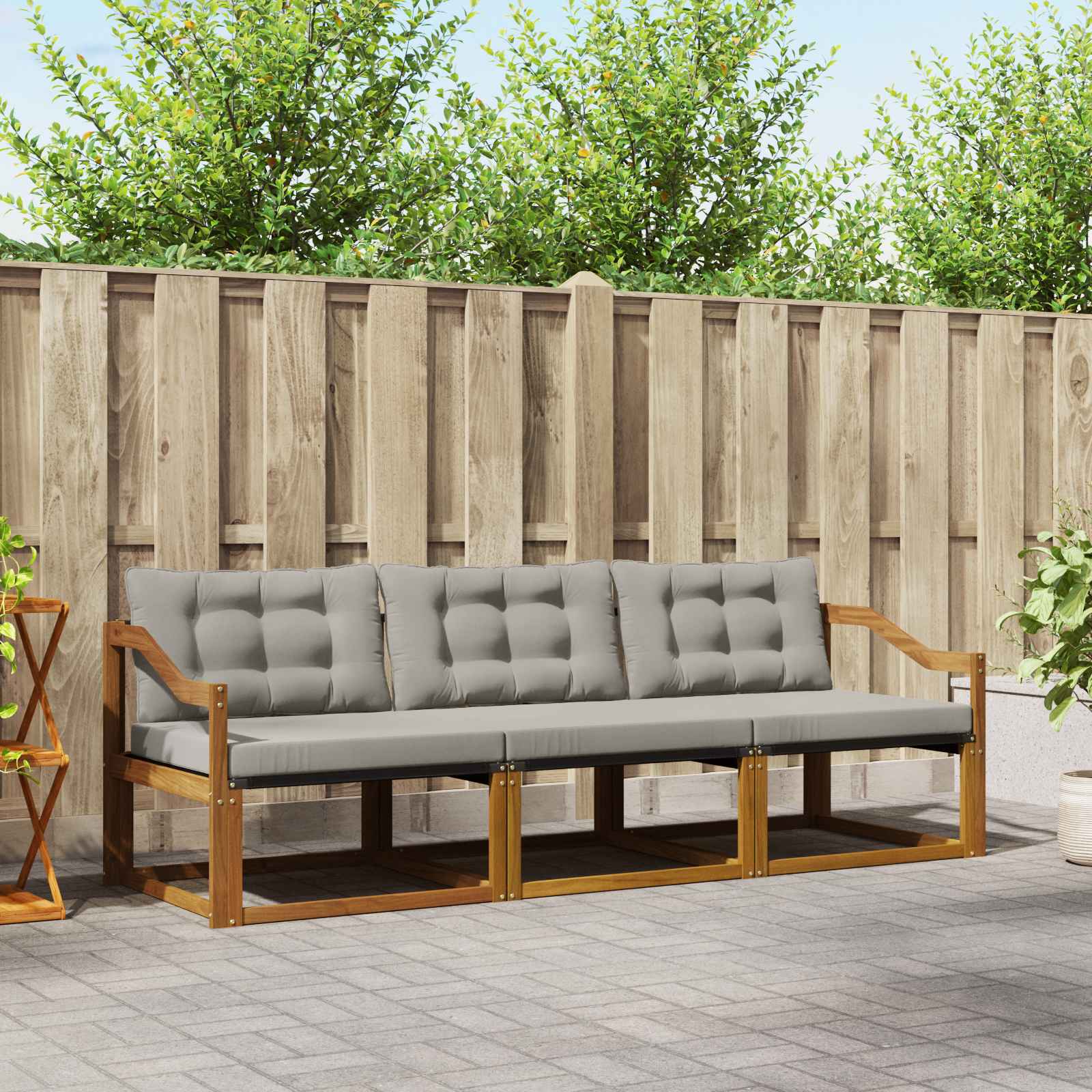 vidaXL Buiten bankenset met kussen 3 pcs Natuurlijk en Crème