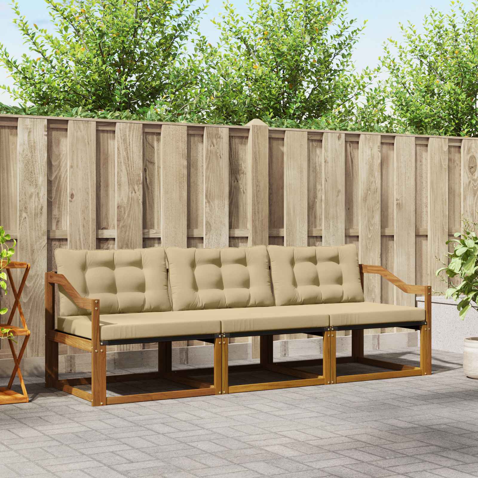 vidaXL Buiten bankenset met kussen 3 pcs Natuurlijk en Crème