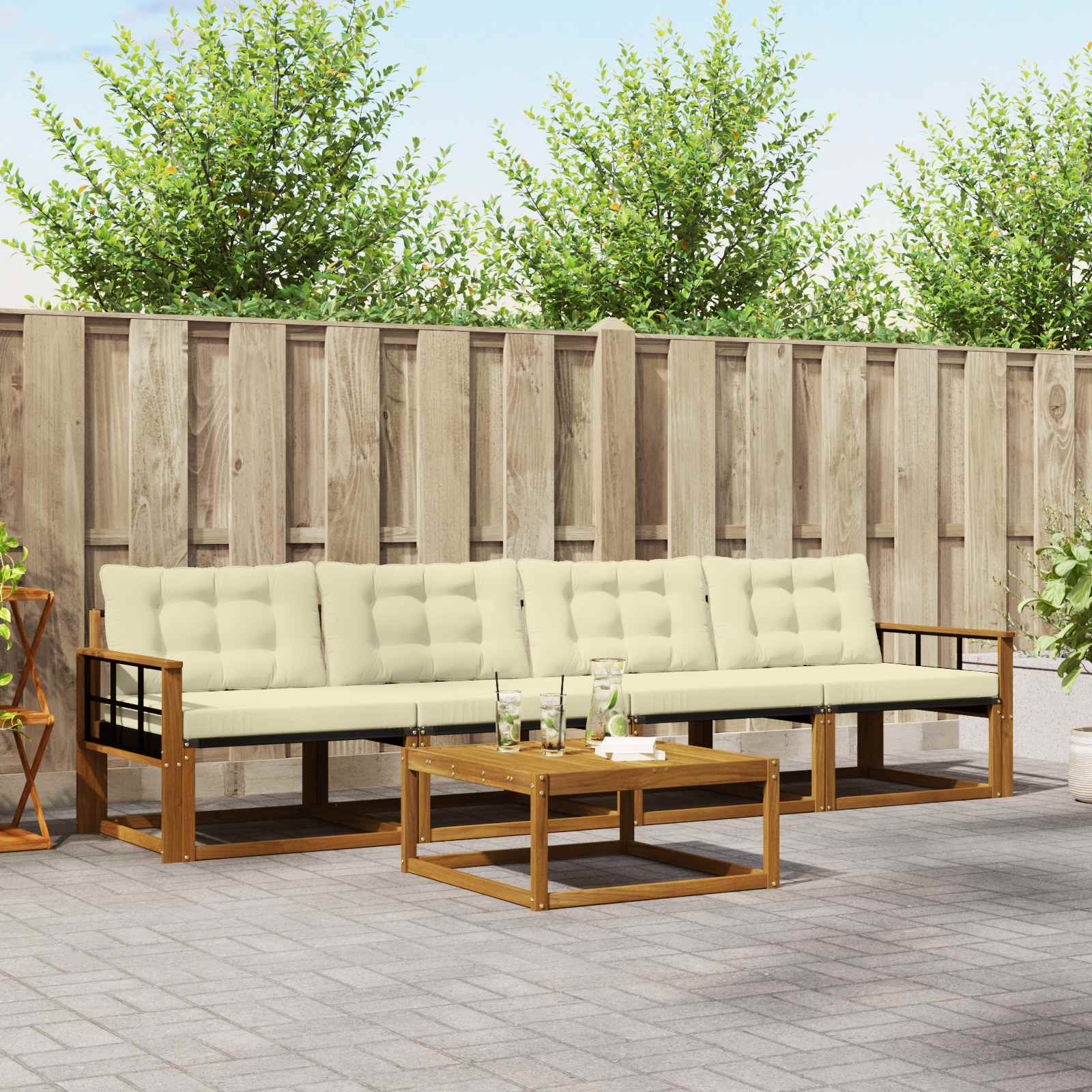 vidaXL Buiten bankenset met kussen 5 pcs Natuurlijk en Crème