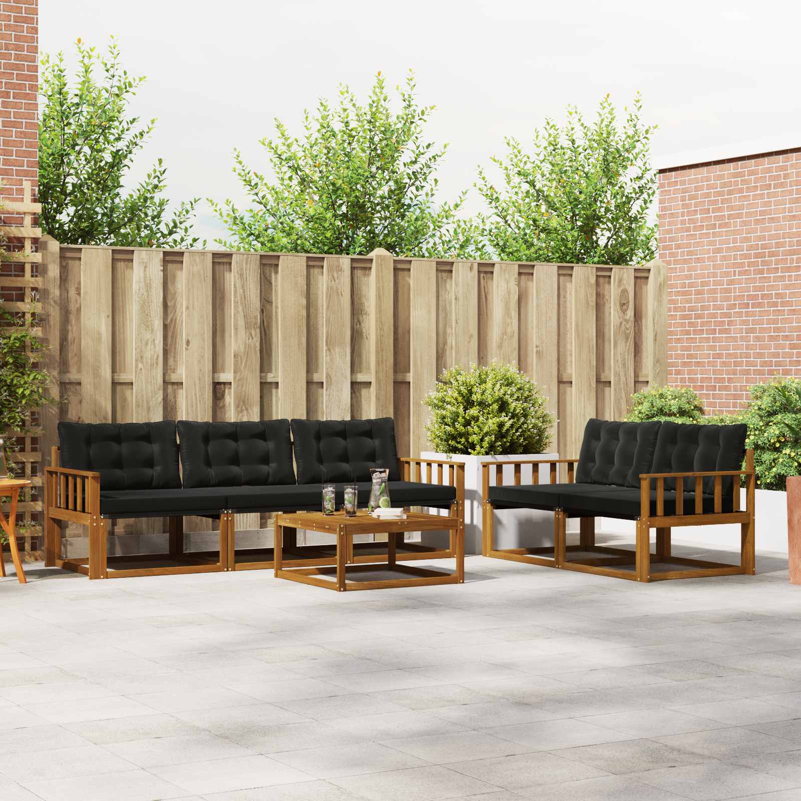 vidaXL Buiten bankenset met kussen 6 pcs Natuurlijk en Crème