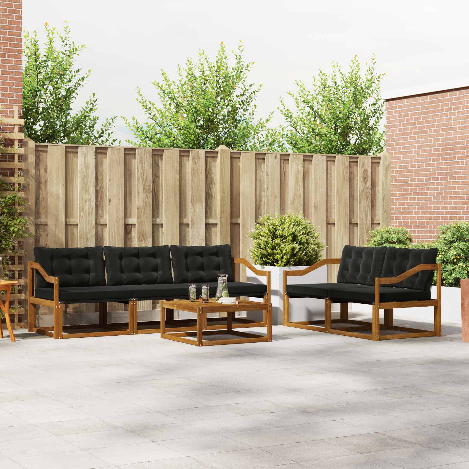 vidaXL Buiten bankenset met kussen 6 pcs Natuurlijk en Crème