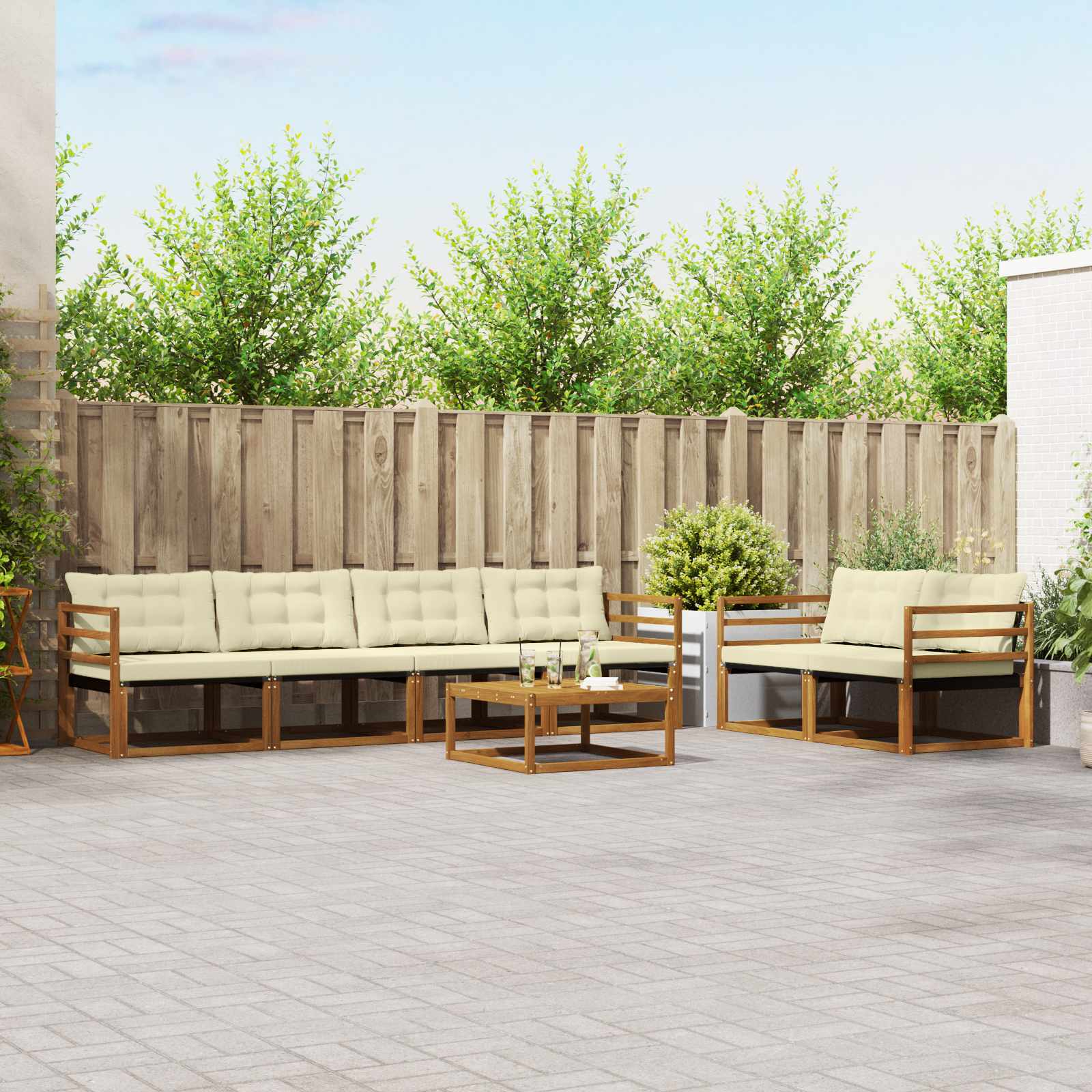 vidaXL Buiten bankenset met kussen 7 pcs Natuurlijk en Crème
