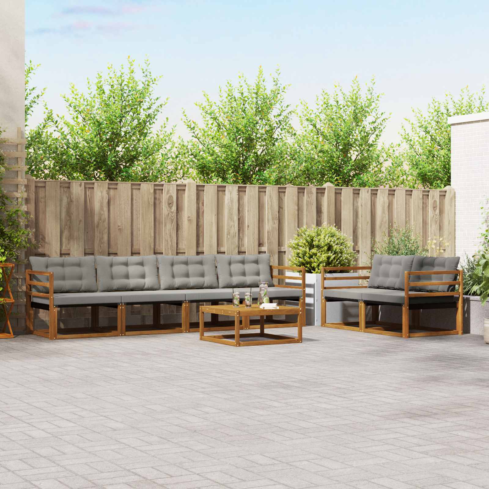 vidaXL Buiten bankenset met kussen 7 pcs Natuurlijk en Crème