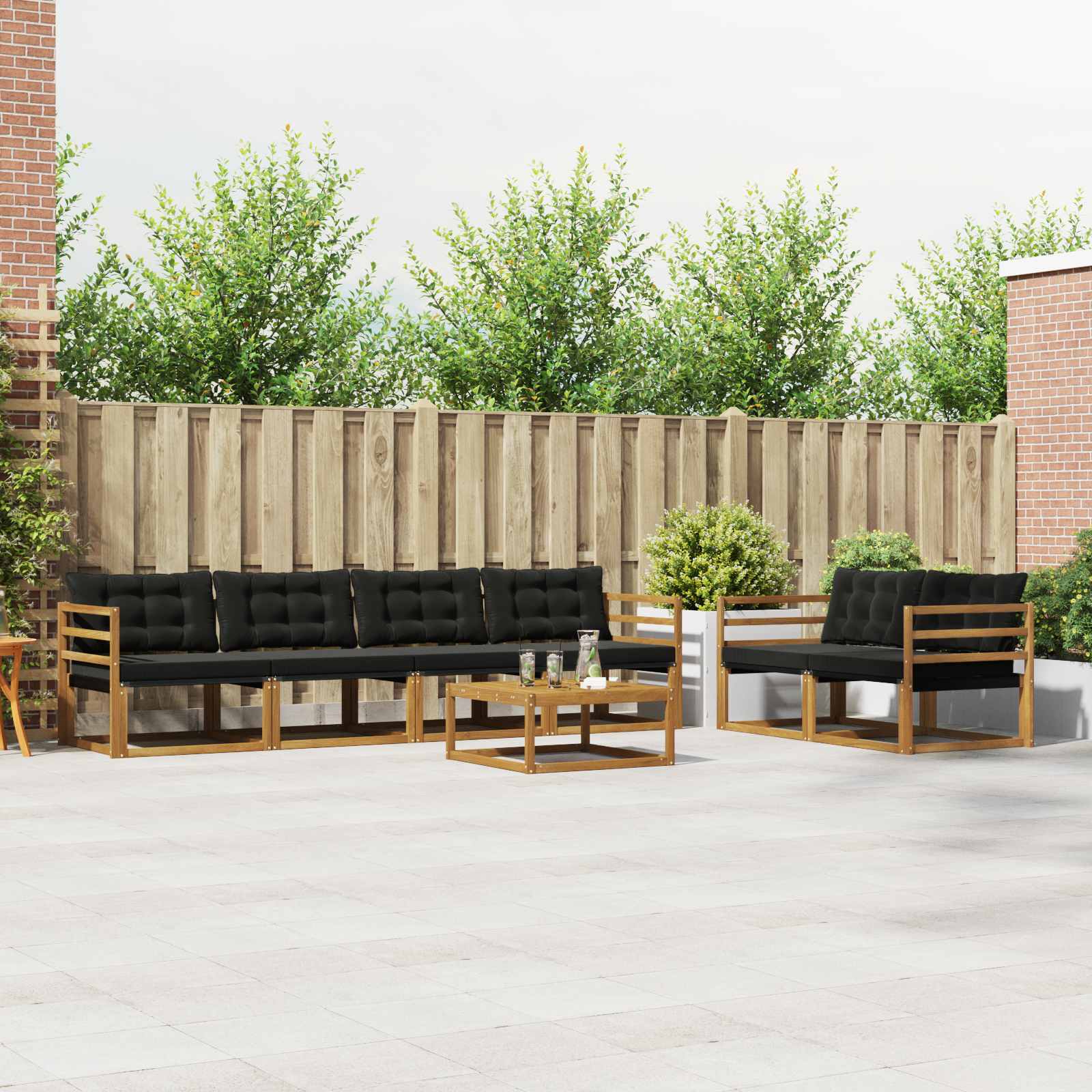 vidaXL Buiten bankenset met kussen 7 pcs Natuurlijk en Crème