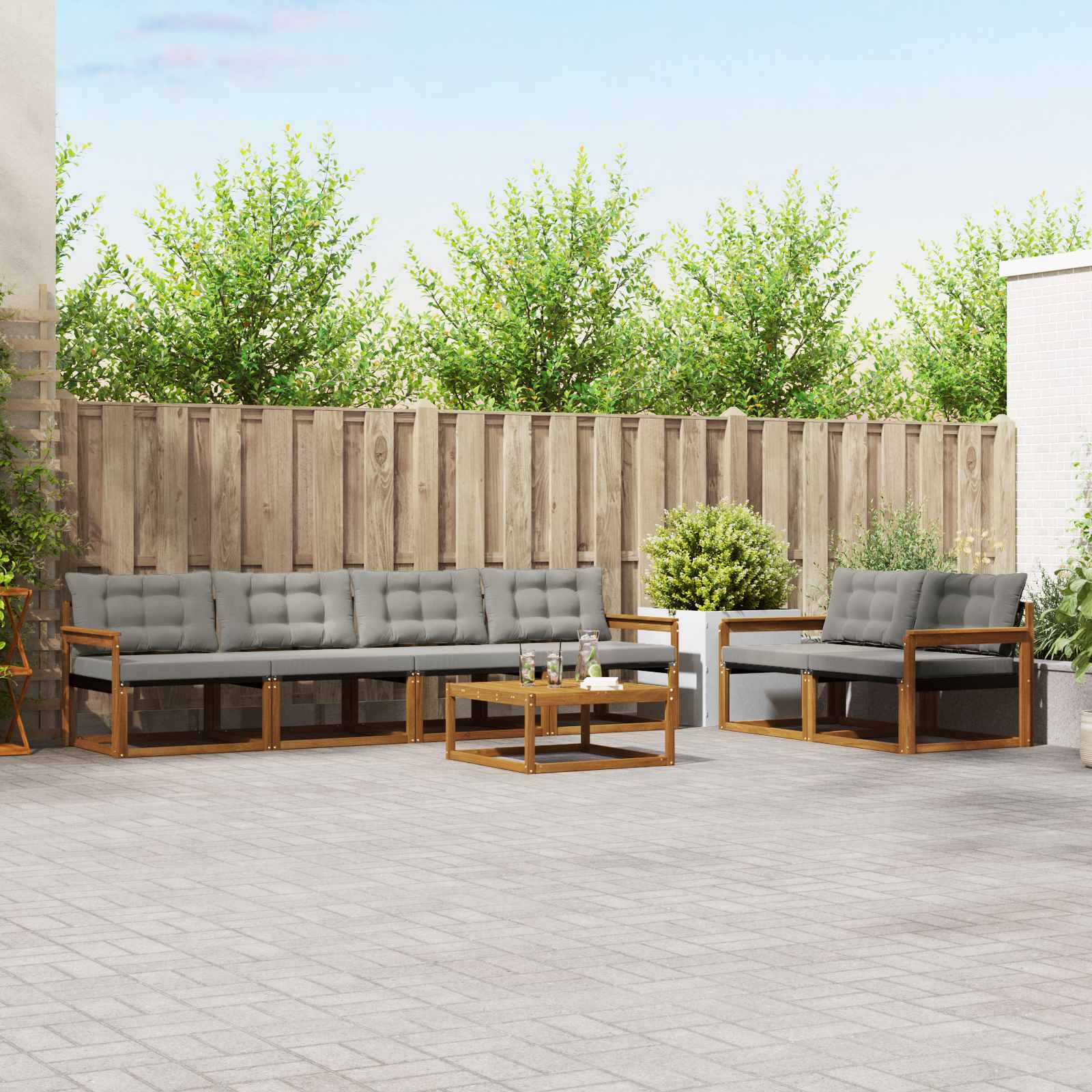 vidaXL Buiten bankenset met kussen 7 pcs Natuurlijk en Crème