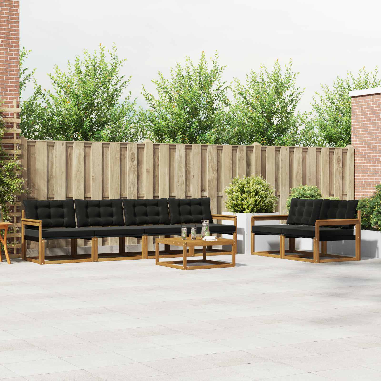 vidaXL Buiten bankenset met kussen 7 pcs Natuurlijk en Crème
