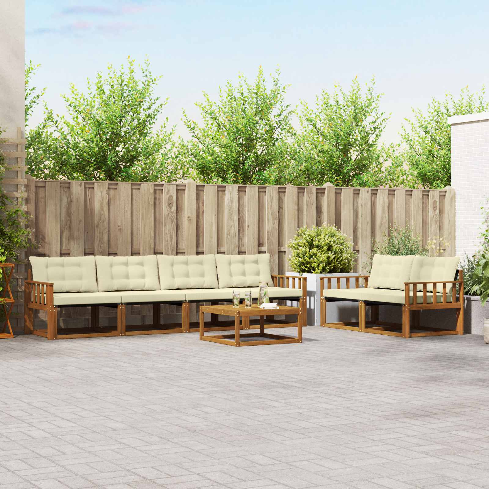 vidaXL Buiten bankenset met kussen 7 pcs Natuurlijk en Crème