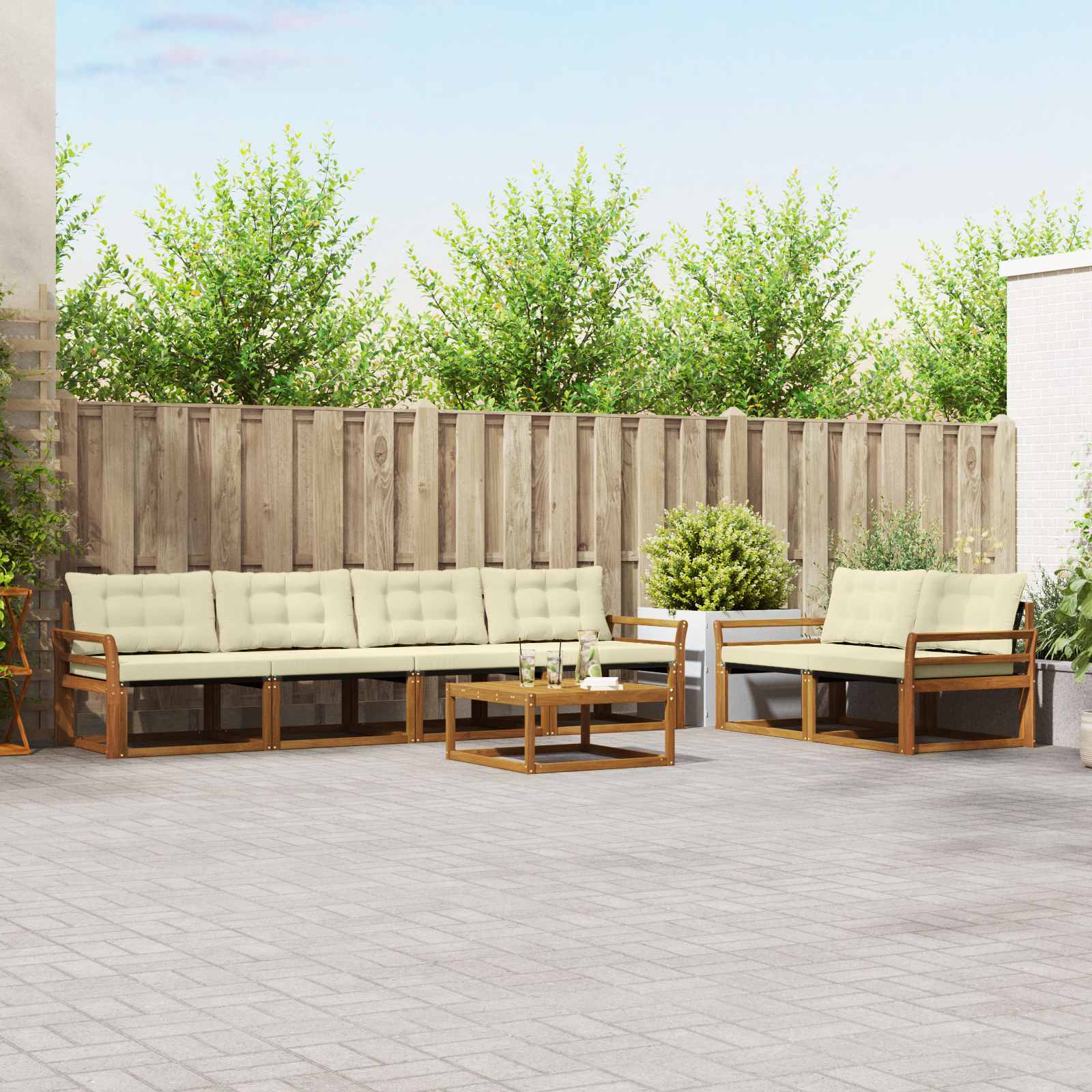 vidaXL Buiten bankenset met kussen 7 pcs Natuurlijk en Crème