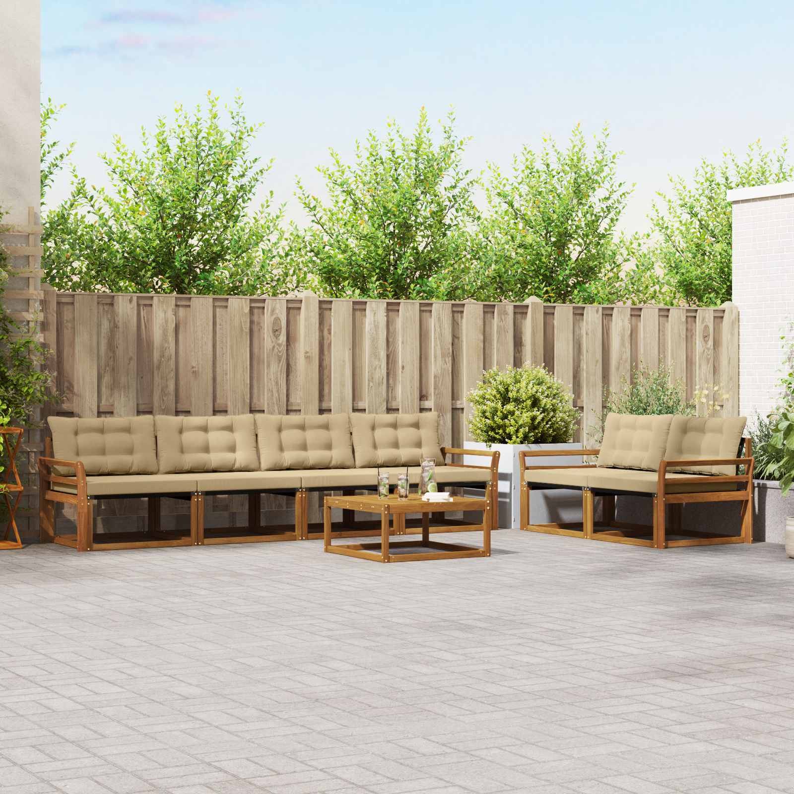 vidaXL Buiten bankenset met kussen 7 pcs Natuurlijk en Crème