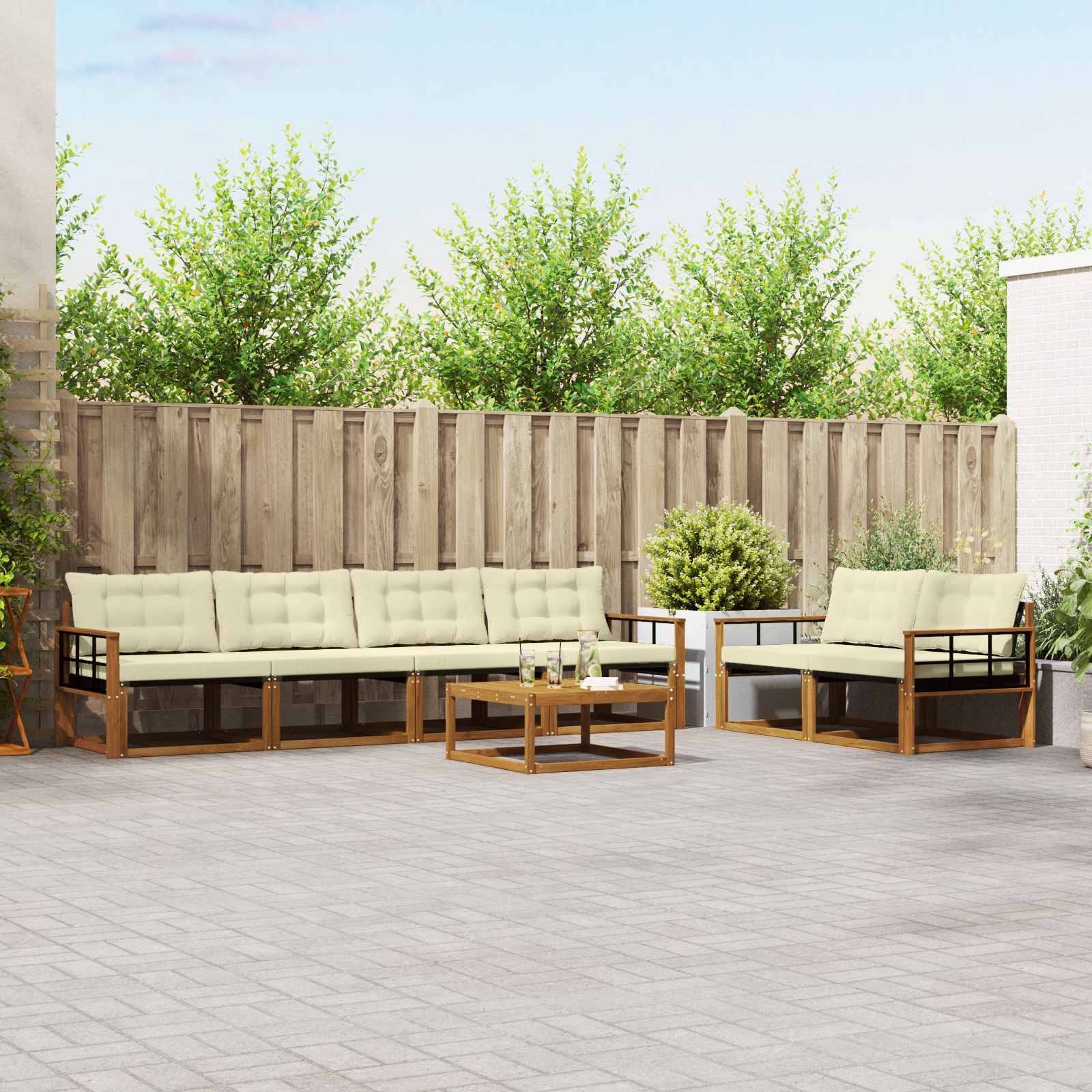 vidaXL Buiten bankenset met kussen 7 pcs Natuurlijk en Crème