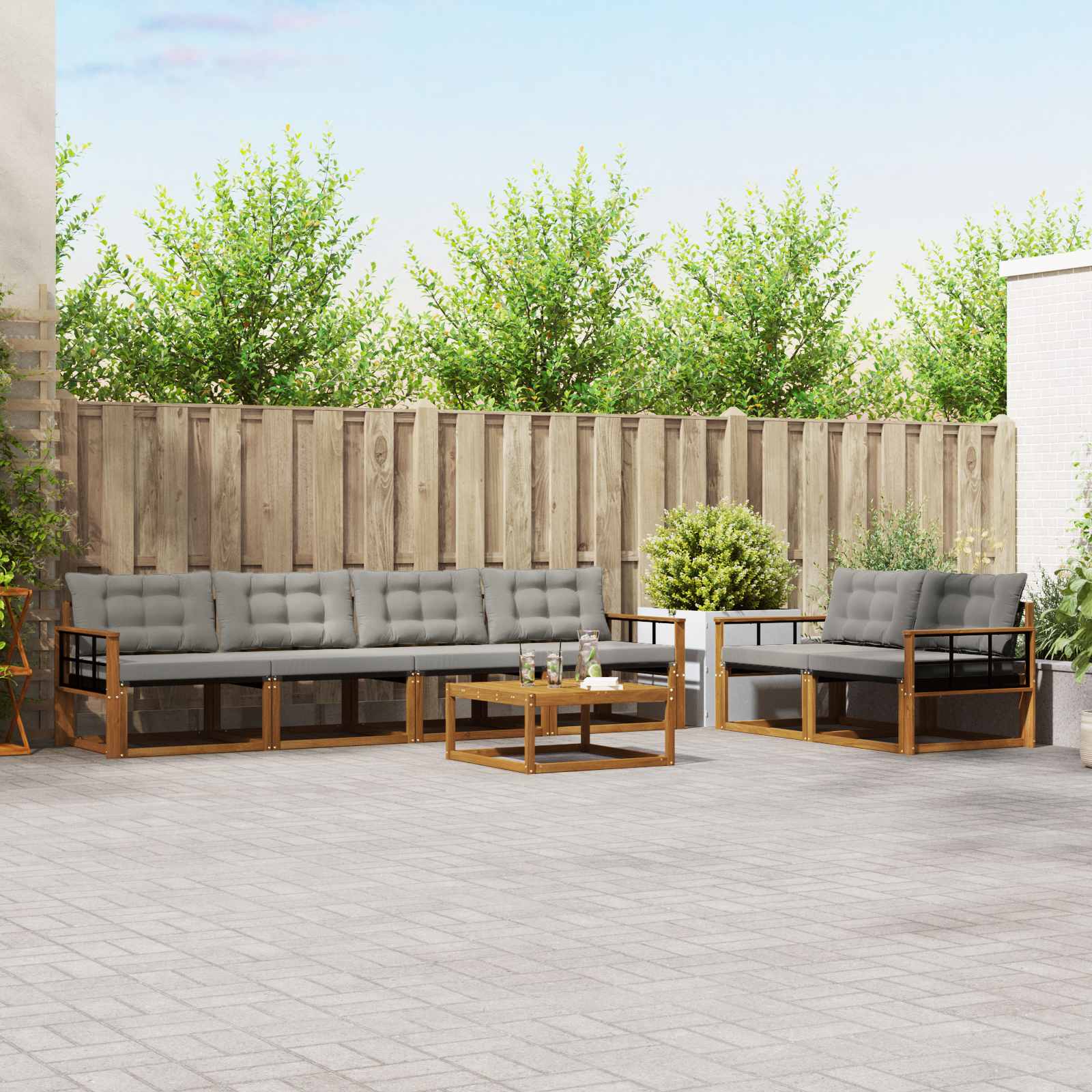 vidaXL Buiten bankenset met kussen 7 pcs Natuurlijk en Crème
