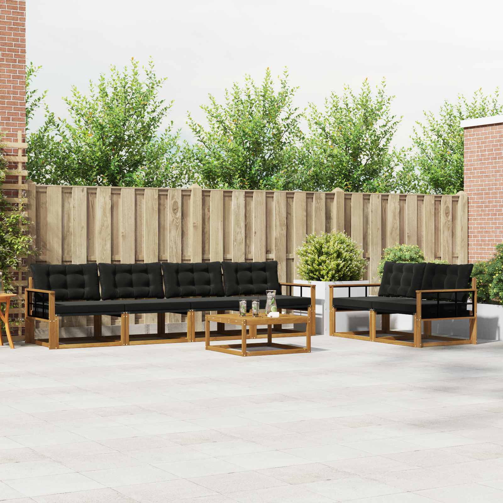 vidaXL Buiten bankenset met kussen 7 pcs Natuurlijk en Crème