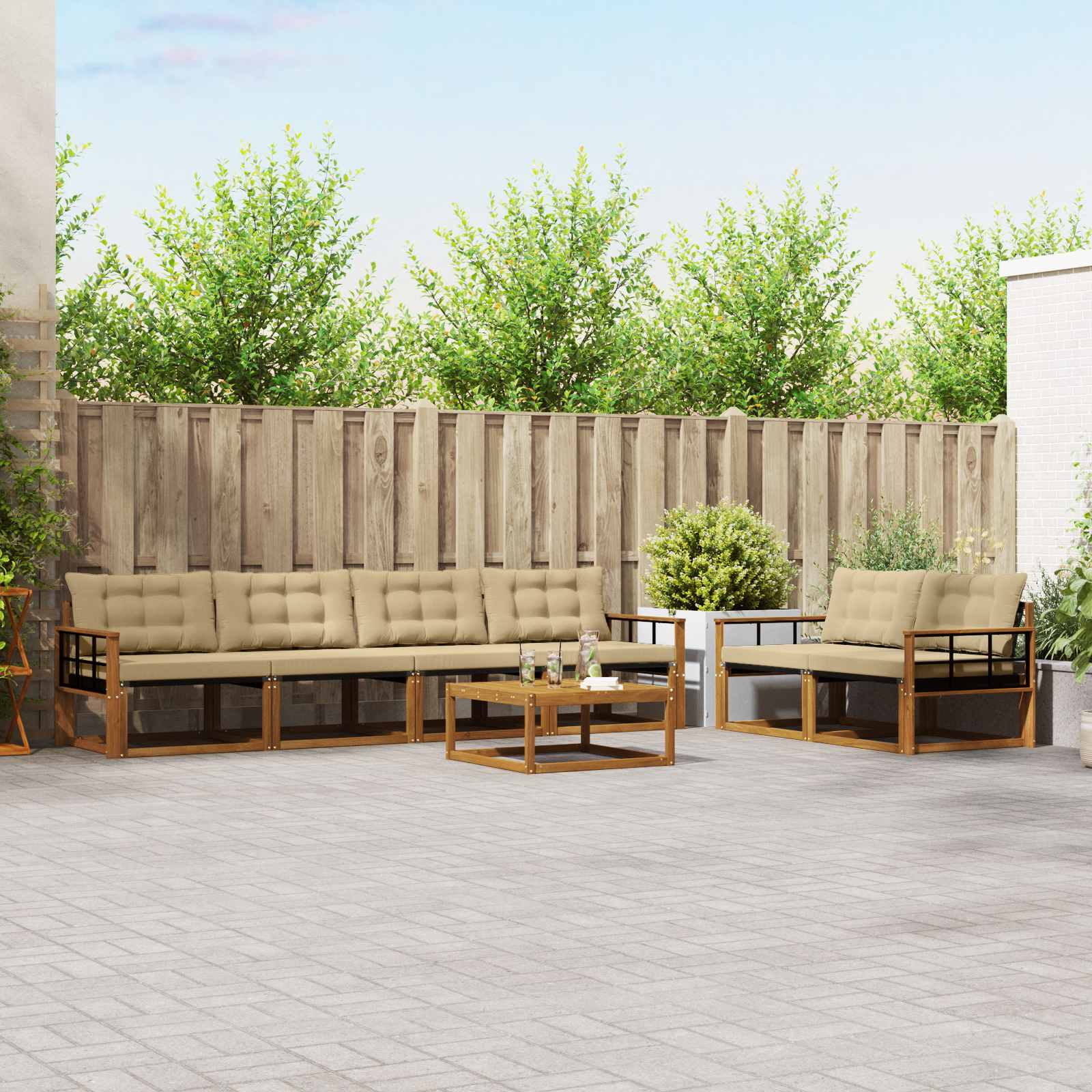 vidaXL Buiten bankenset met kussen 7 pcs Natuurlijk en Crème