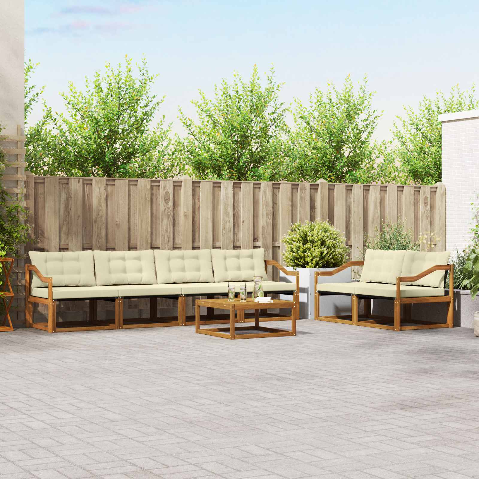 vidaXL Buiten bankenset met kussen 7 pcs Natuurlijk en Crème
