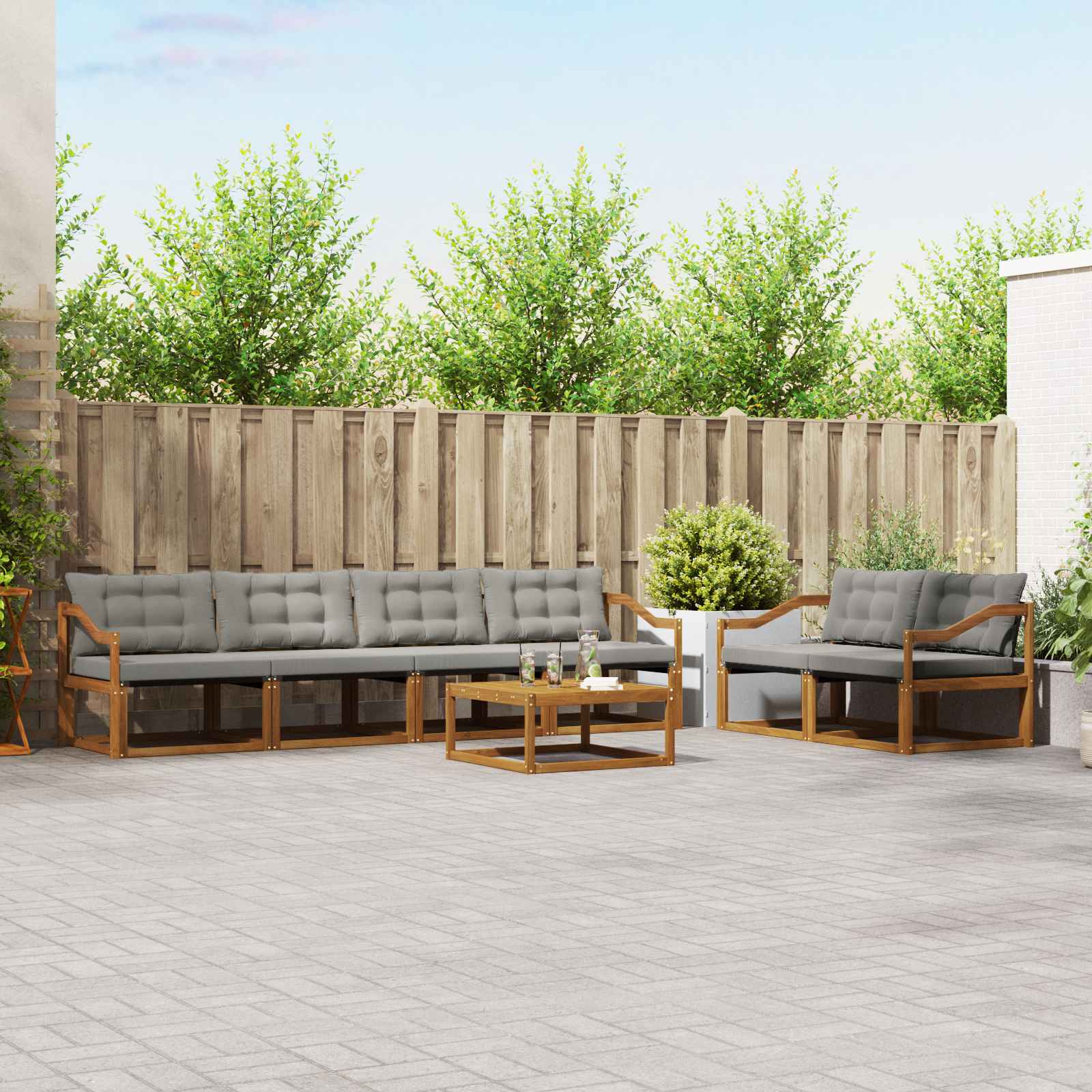 vidaXL Buiten bankenset met kussen 7 pcs Natuurlijk en Crème