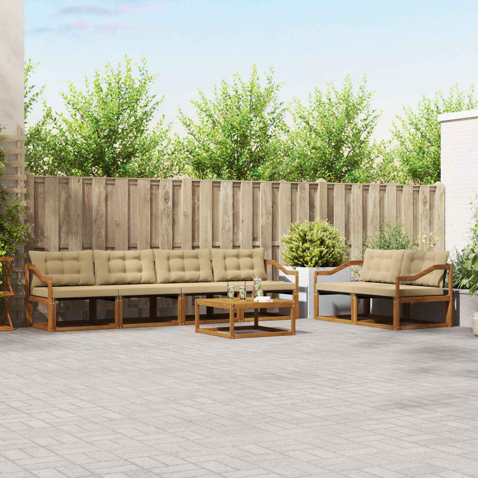 vidaXL Buiten bankenset met kussen 7 pcs Natuurlijk en Crème