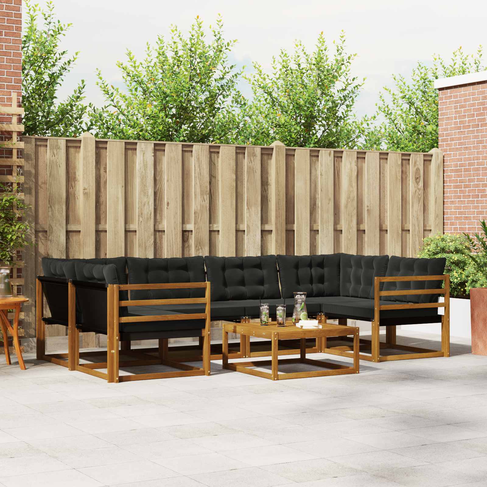 vidaXL Buiten bankenset met kussen 7 pcs Natuurlijk en Crème