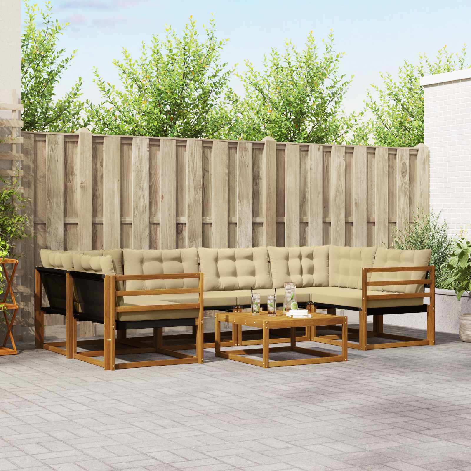 vidaXL Buiten bankenset met kussen 7 pcs Natuurlijk en Crème