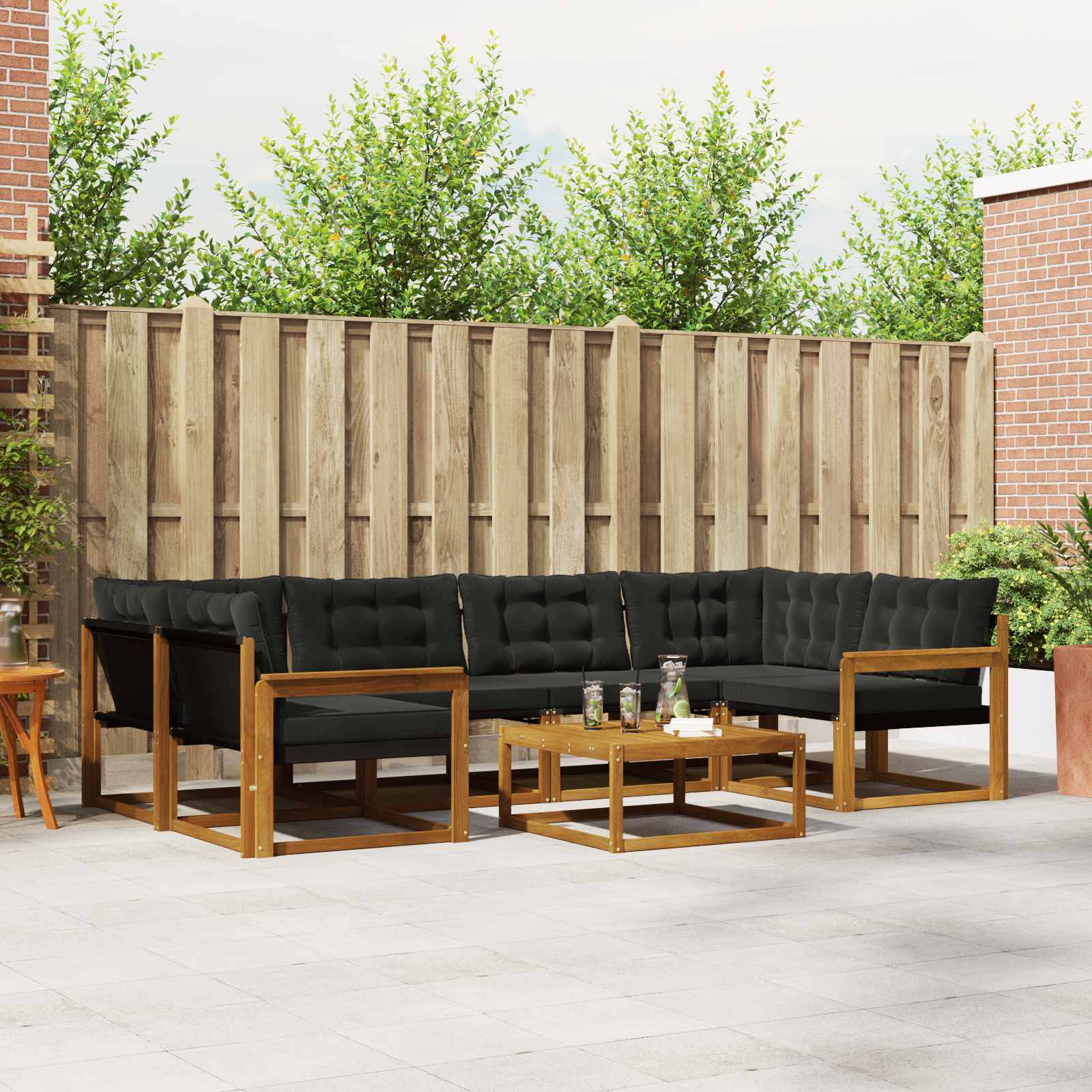 vidaXL Buiten bankenset met kussen 7 pcs Natuurlijk en Crème