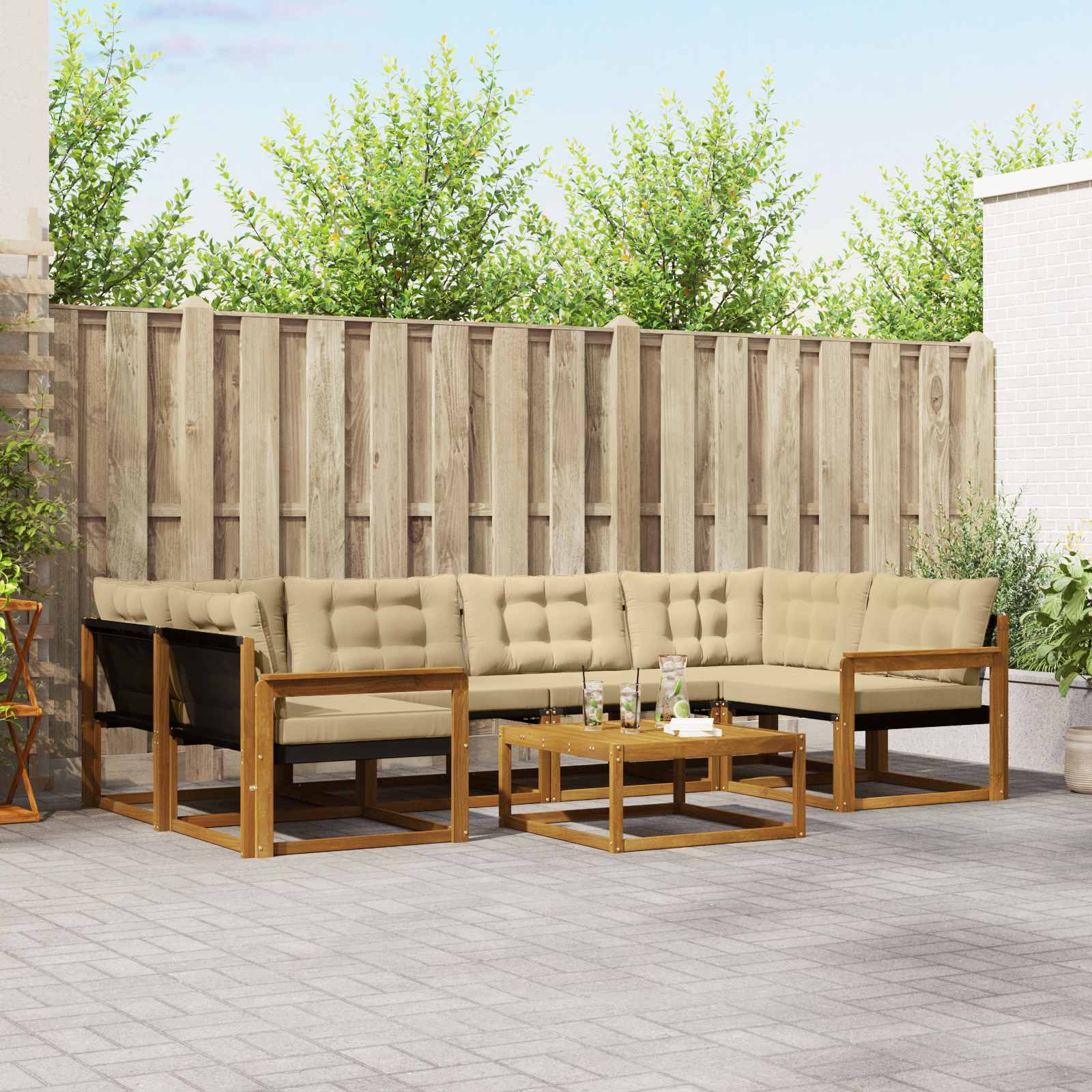 vidaXL Buiten bankenset met kussen 7 pcs Natuurlijk en Crème