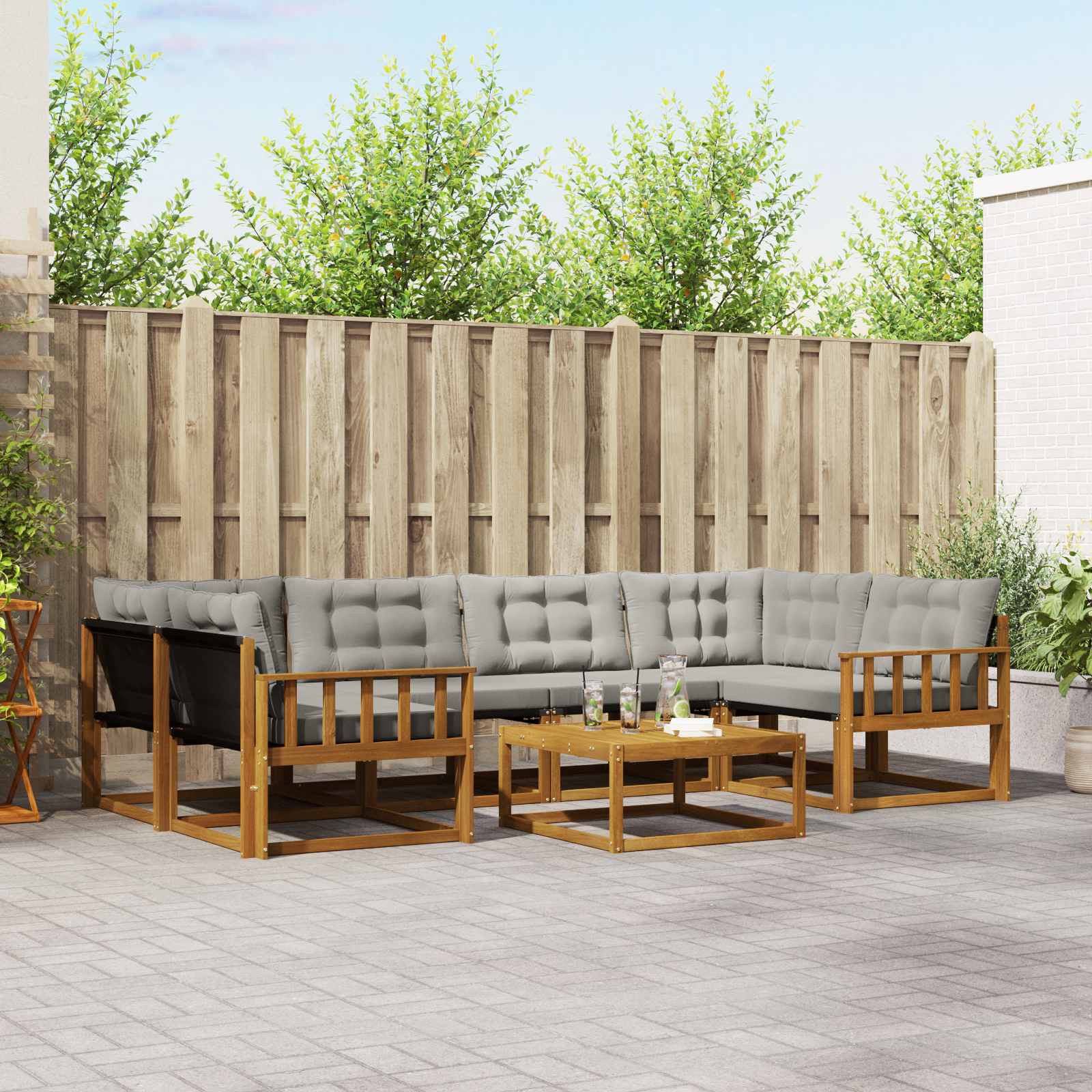 vidaXL Buiten bankenset met kussen 7 pcs Natuurlijk en Crème