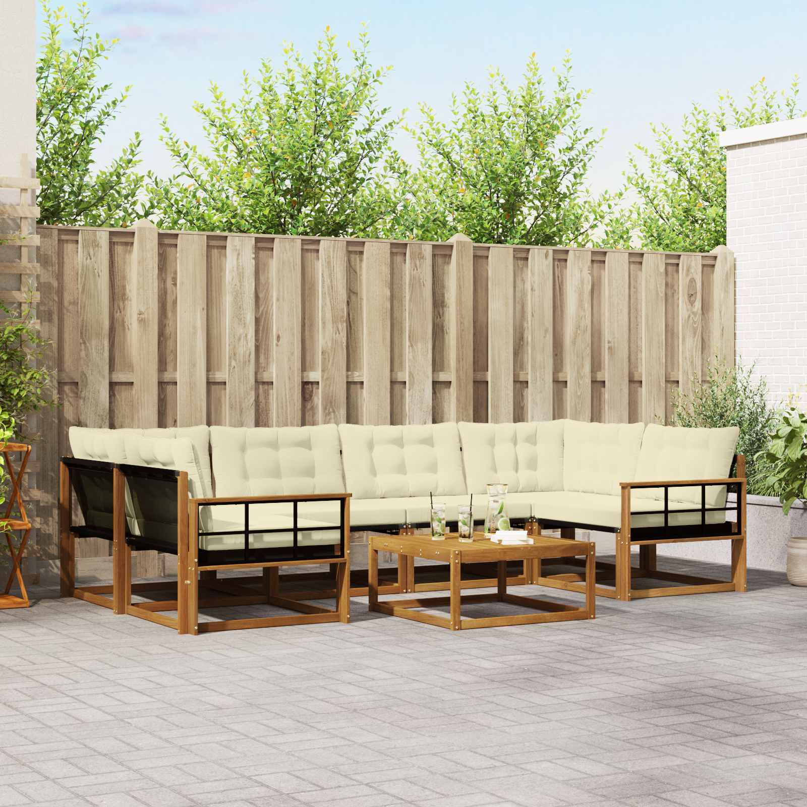 vidaXL Buiten bankenset met kussen 7 pcs Natuurlijk en Crème