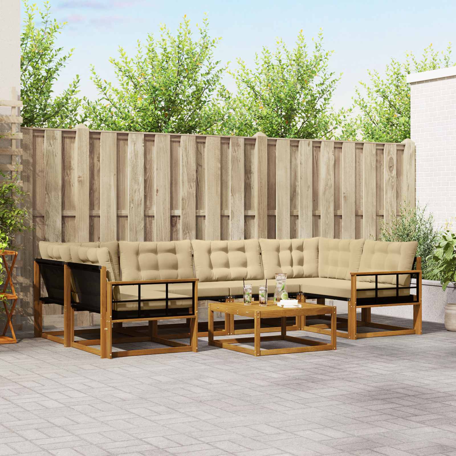 vidaXL Buiten bankenset met kussen 7 pcs Natuurlijk en Crème